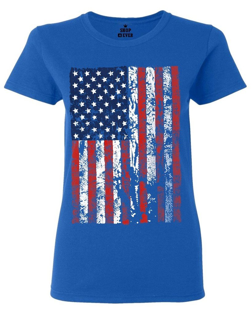 Vintage Distressed American Flag Women's T-Shirt - USA Patriotic Graphic Tee for Casual Wear, 4th of July & Independence Day Celebrations