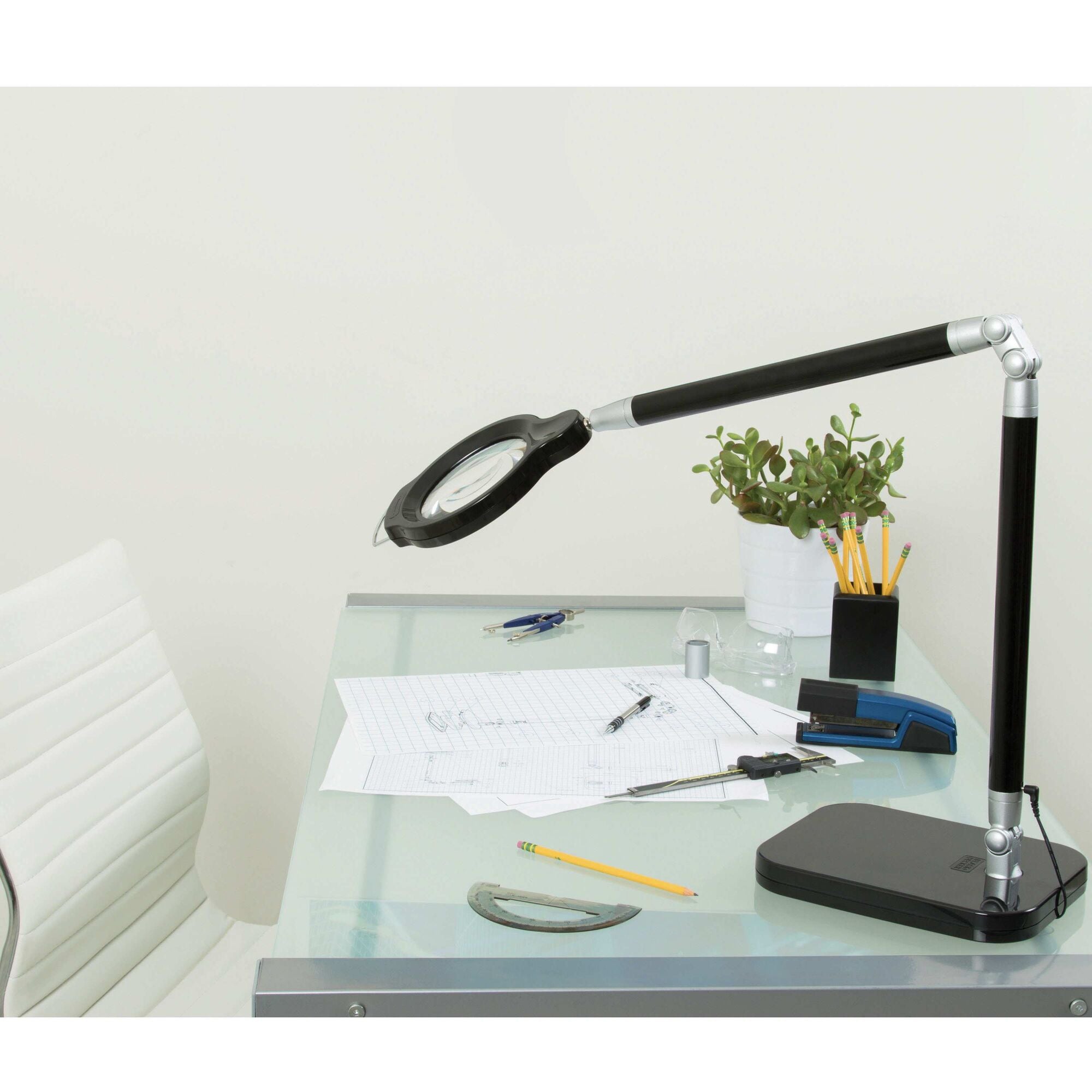 Ultra Reach Magnifier LED Desk Lamp with 5X Magnifying Glass - Adjustable Gooseneck for Reading, Crafts & Hobbies - Black (Perfect for Jewelry Making, Watch Repair & Detailed Work)