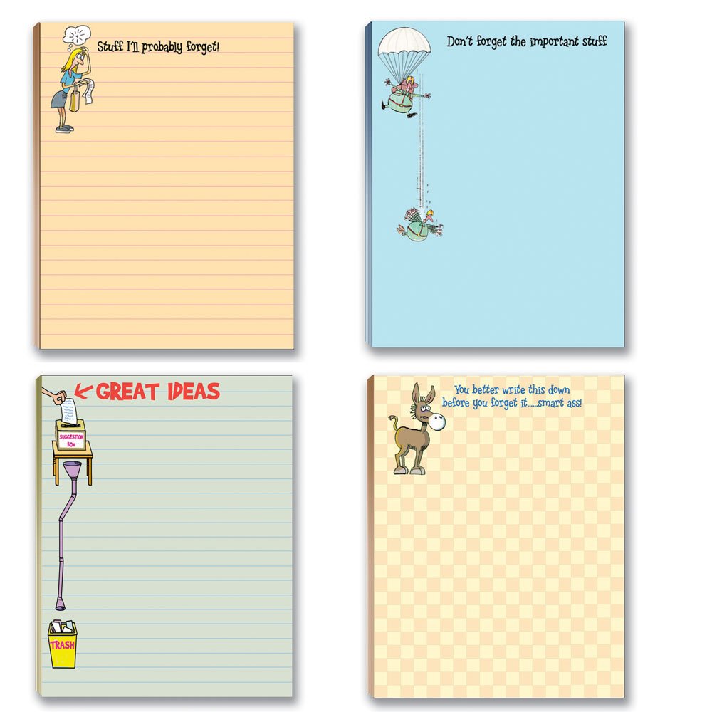 Funny To-Do List Notepads Assorted Pack - 4 Pads for Office, Home & School Organization - USA Made Memo Pads for Daily Tasks, Grocery Lists & Reminders - Perfect for Work Desks, Kitchen Counters & Student Planners