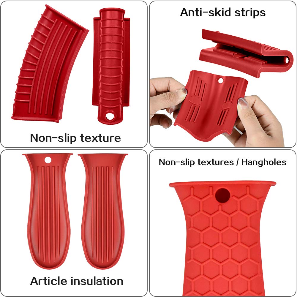 Heat-Resistant Non-Slip Silicone Handle Holders (3-Pack) - Safe Grip Sleeves for Cast Iron Skillets, Frying Pans & Cookware - Perfect for Grilling, Baking, Stovetop & Outdoor BBQ - Large Red Kitchen Accessories for Hot Pots, Camping & Everyday Cooking - Ideal for Home Chefs, Camping Trips & Outdoor Cooking Enthusiasts