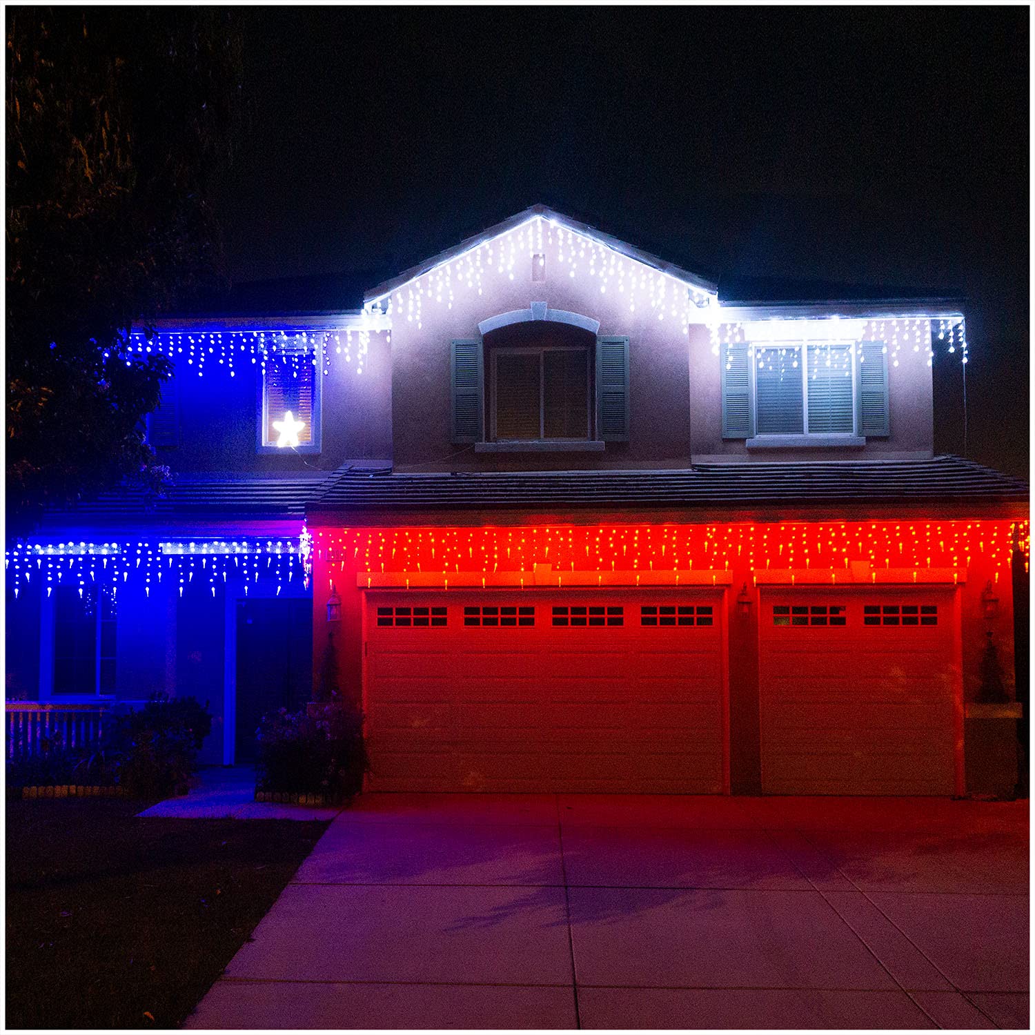 Russell Decor 20ft × 2ft RGB Color Changing Icicle Curtain Lights with Remote - Waterproof Outdoor Christmas Lights for Patio, Porch, Roof, Party & Wedding Decorations (Indoor/Outdoor Use)