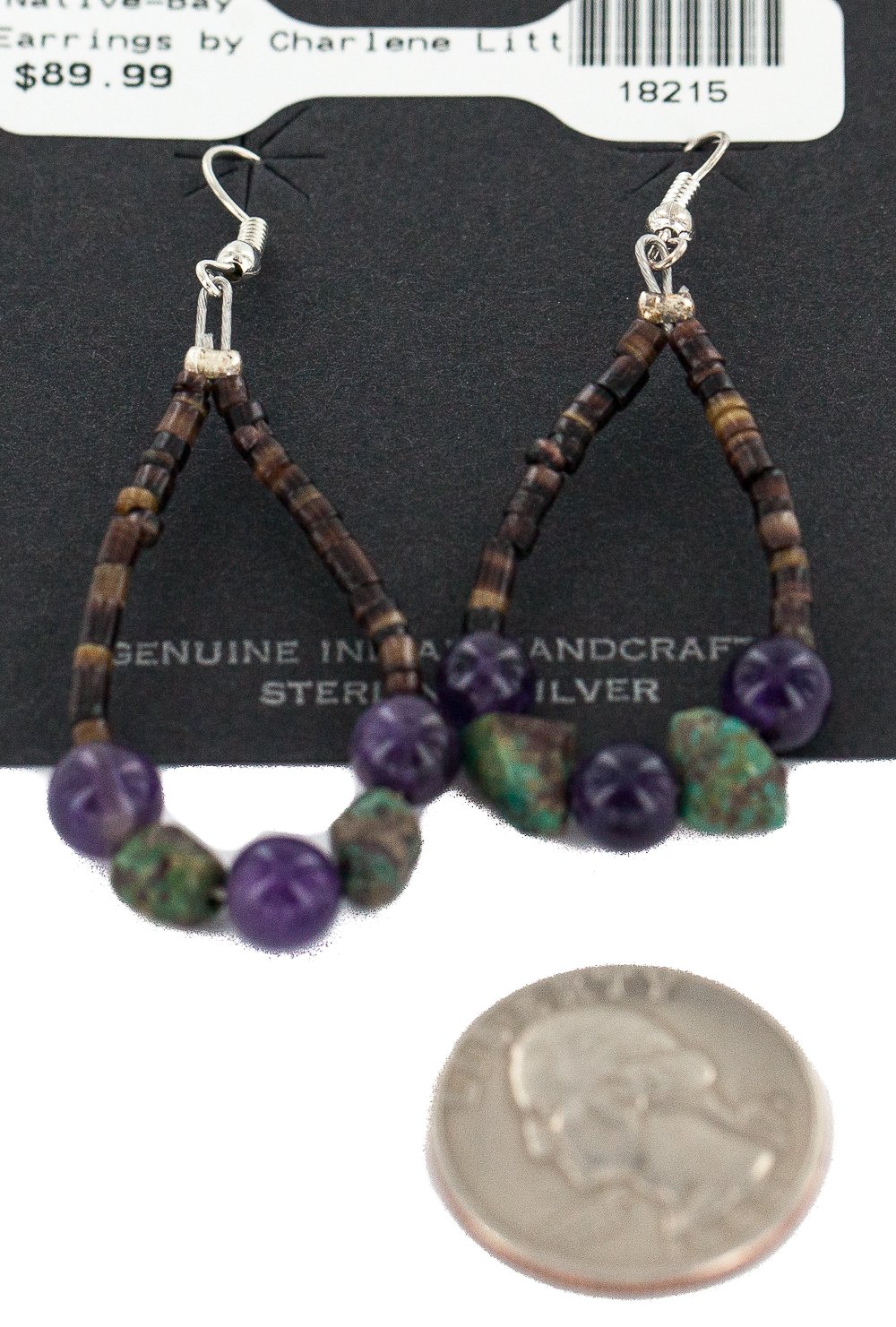 Loma Siiva 18215 Sterling Silver Turquoise & Purple Quartz Hoop Dangle Earrings - Certified $90Tag Jewelry for Women | Perfect for Parties, Weddings & Everyday Wear