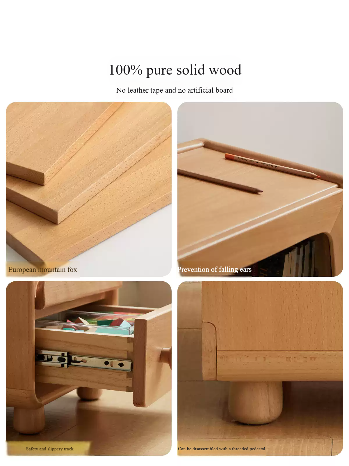 Solid Wood Kids Nightstand - Beech & Poplar - Perfect for Bedroom, Nursery, and Playroom Organization