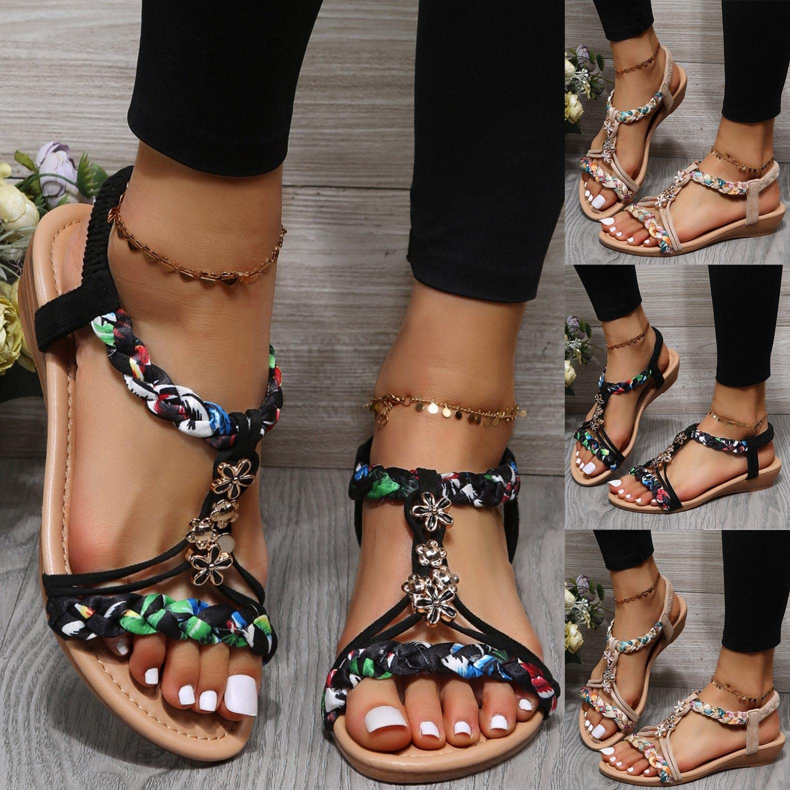 Gibobby Women's Summer Sandals - Breathable Open Toe Wedge Slides with Non-Slip Sole | Elastic Slip-On Casual Walking Shoes for Beach, Vacation & Daily Wear