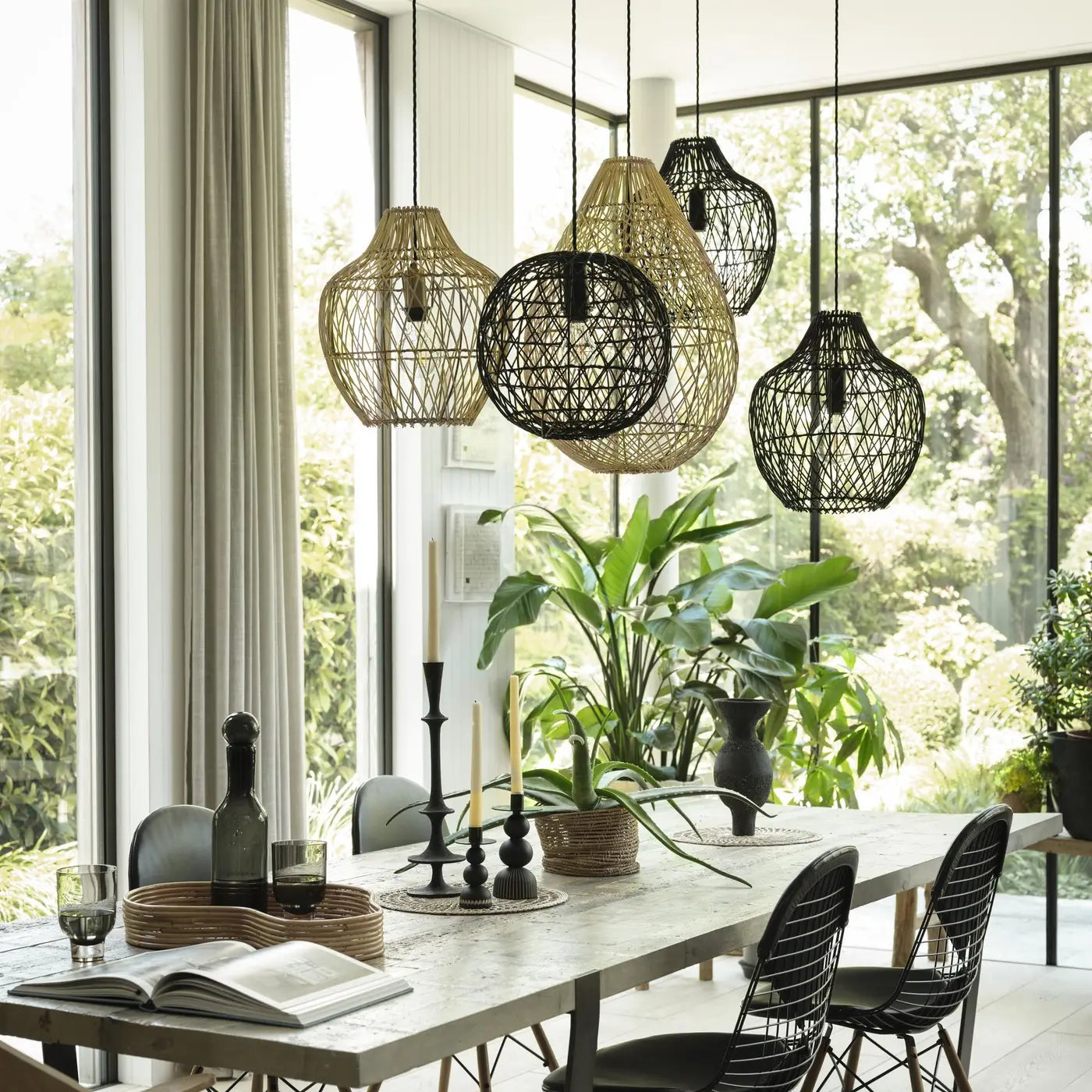 14 Inch Coastal Rattan Pear Ceiling Pendant Light - Boho Home Decor for Living Room, Bedroom, or Dining Area