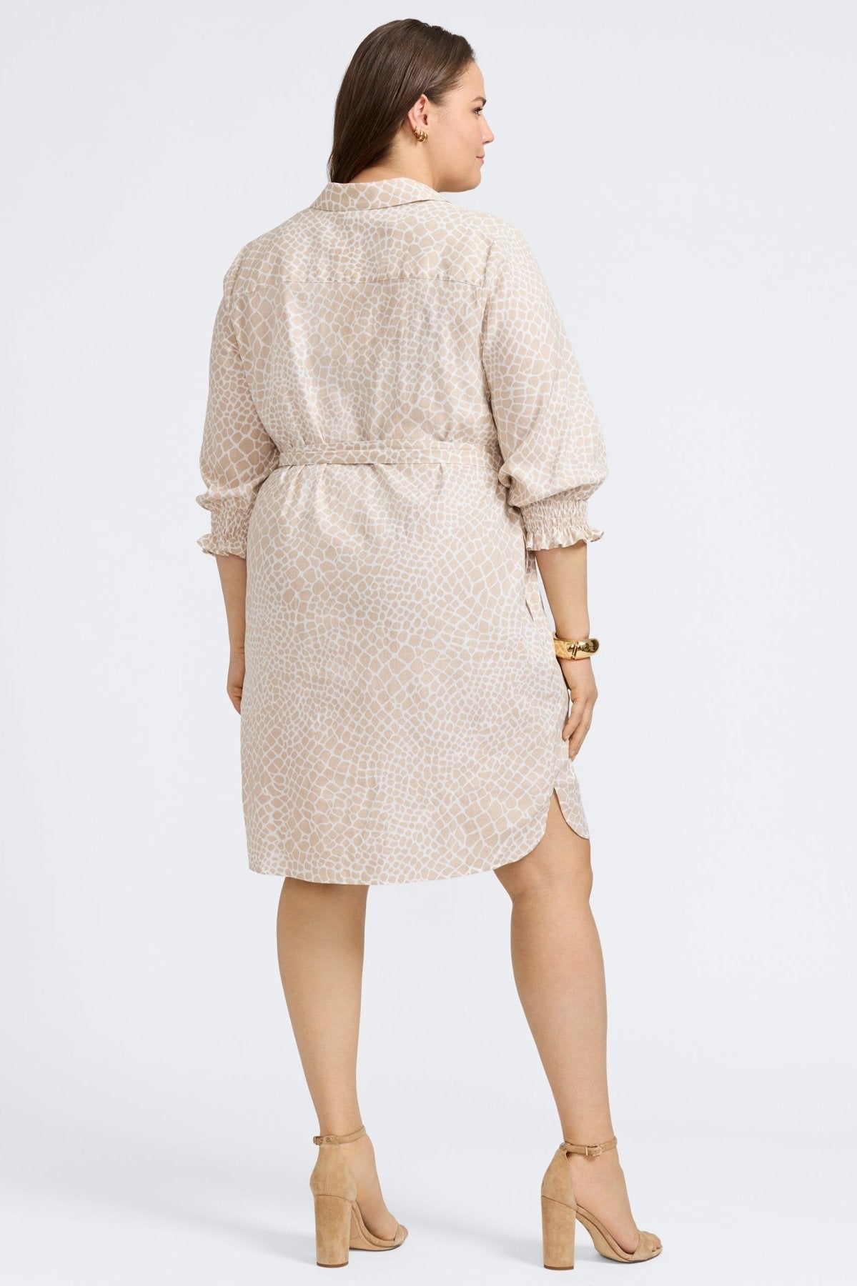 Abby Plus Linen Giraffe Print 3/4 Sleeve Dress for Women - Casual Summer Midi Dress for Beach, Vacation & Everyday Wear