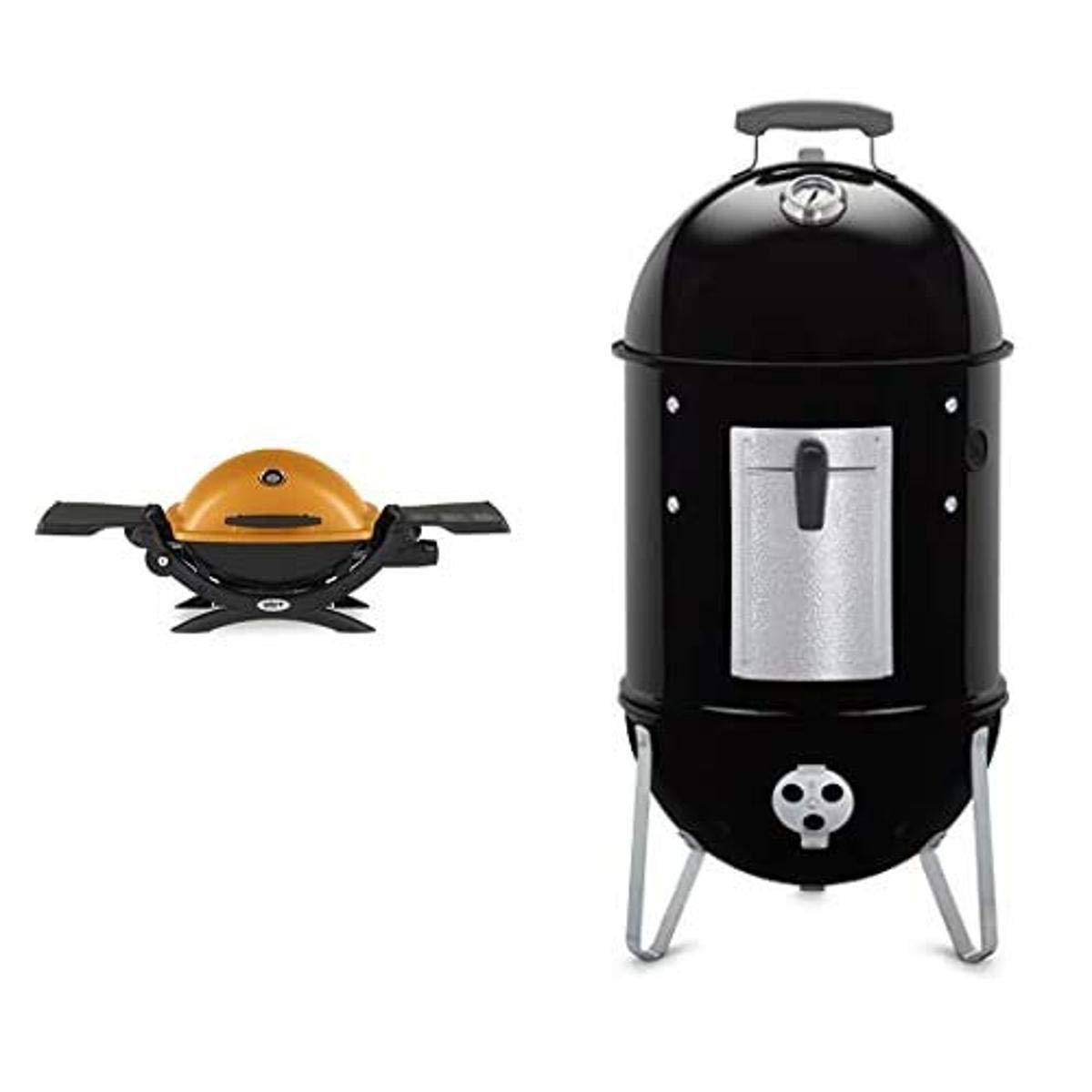 Weber Q 1200 Portable Gas Grill - Orange with Cover for Outdoor Cooking