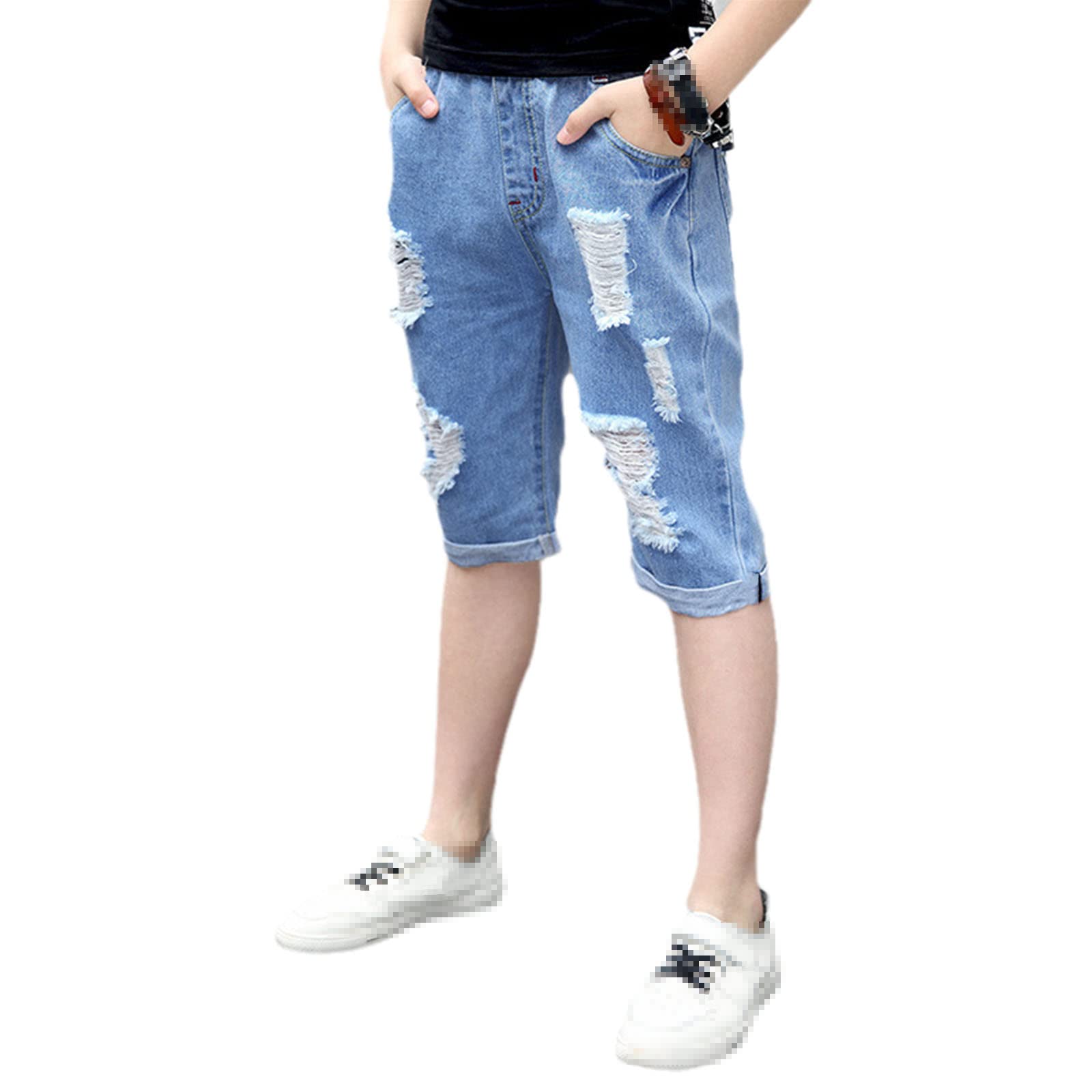 **Boys' Elastic Waist Denim Shorts - Summer Casual Kids' Jeans Pants for Playground & Outdoor Activities**