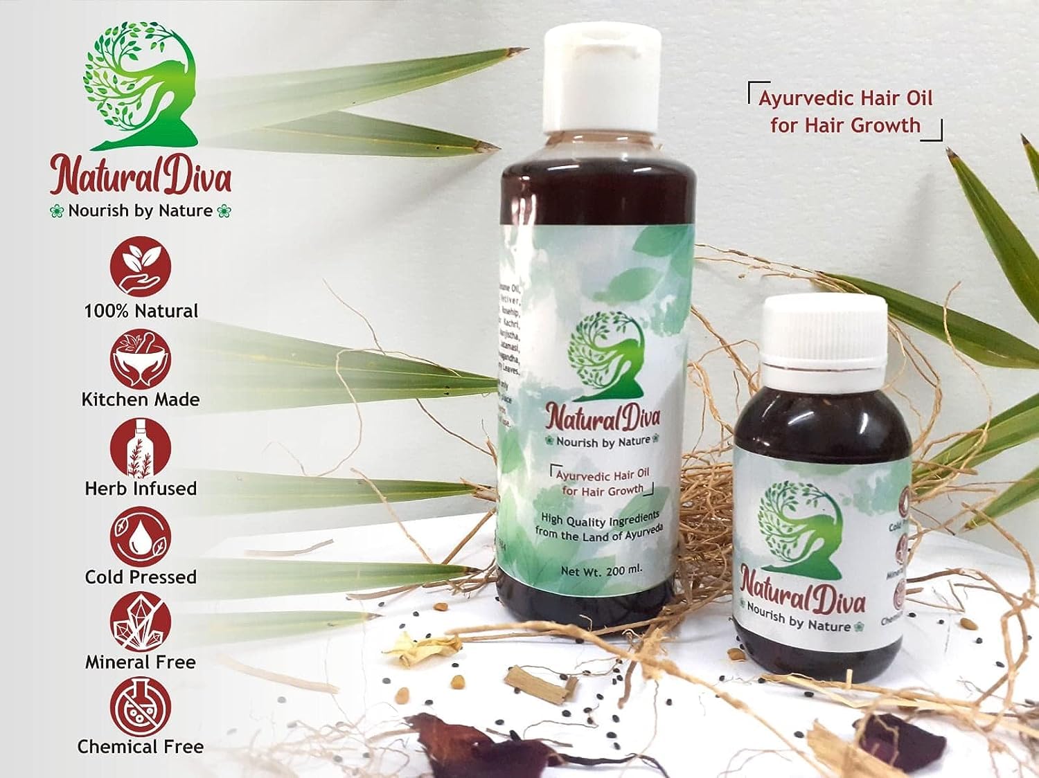 Natural Diva Combo Ayurvedic Hair Growth Oil & Joint Pain Relief Oil for Body, Back, Knee, Legs & Shoulders - 300ml (Pack of 2) | Promotes Healthy Hair & Soothes Muscle Pain | Perfect for Daily Hair Care & Post-Workout Recovery