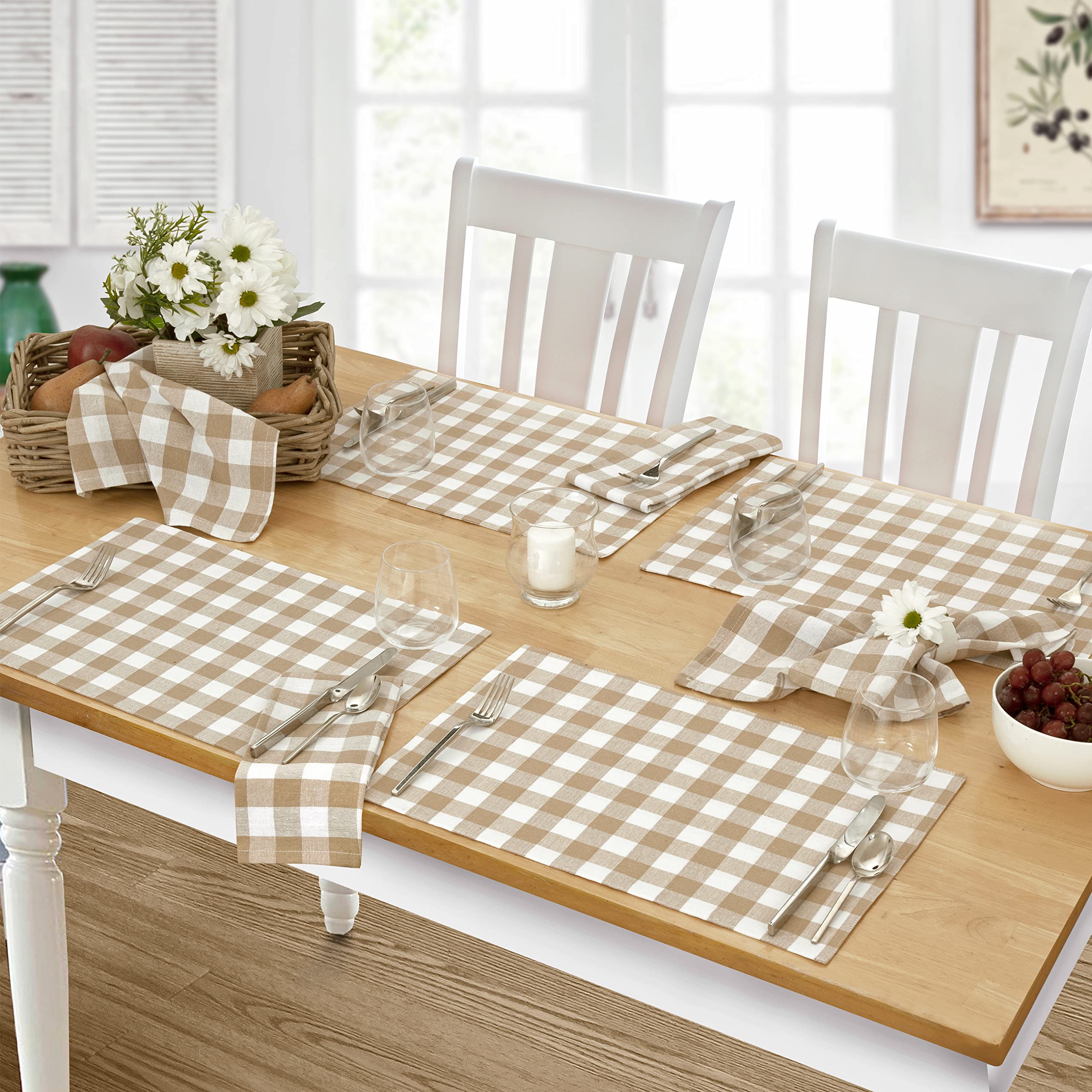 Rustic Buffalo Plaid Cotton Placemats Set of 4 - Country Checkered Gingham Table Mats for Kitchen Dining, Washable & Durable - Perfect for Farmhouse, Cottage & Holiday Decor