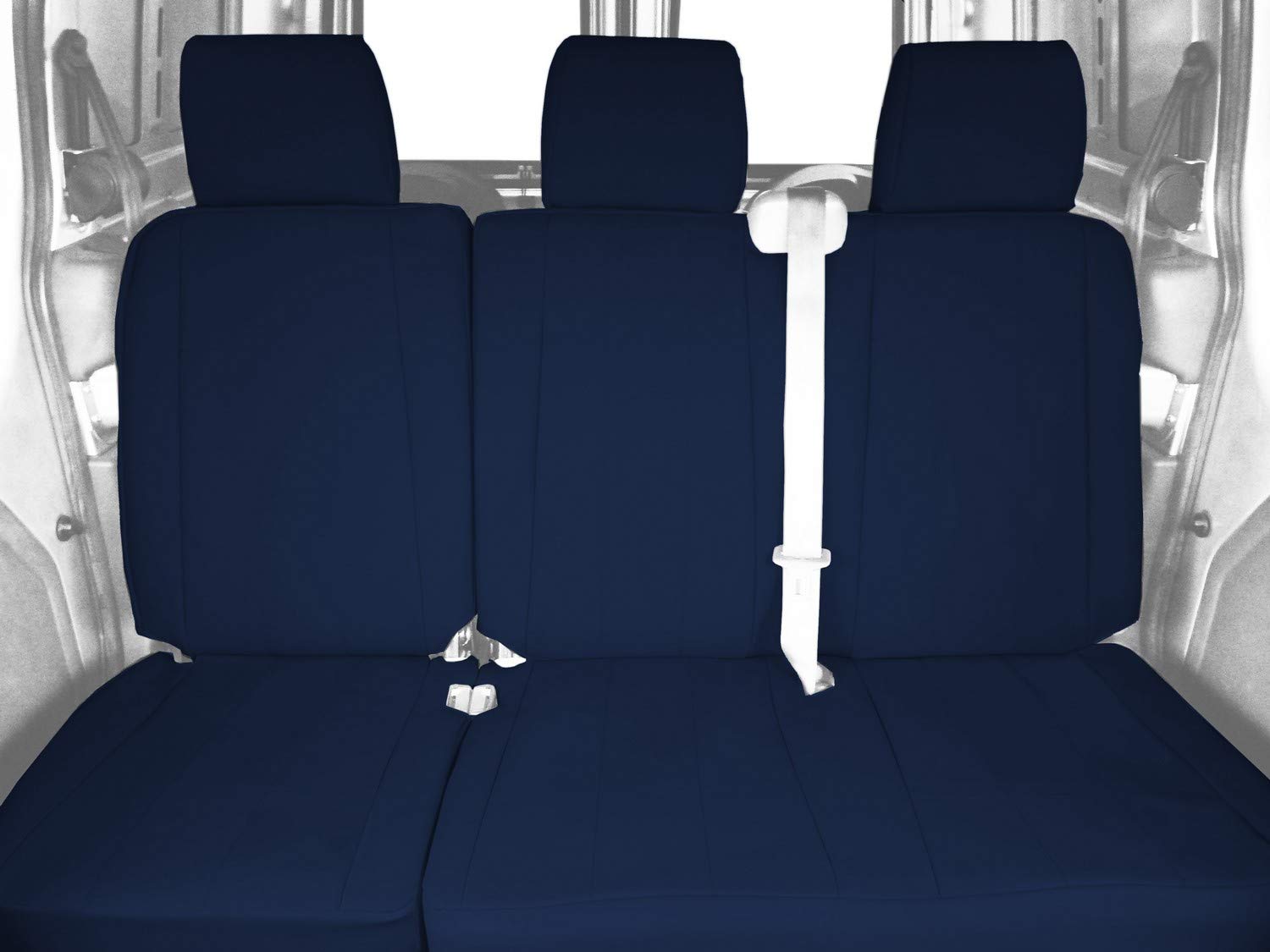 CalTrend Rear 60/40 Split Bench Seat Covers - Durable Cordura Fabric for 2007-2008 Honda Fit - Blue Insert & Trim - Perfect for Car Camping & Road Trips