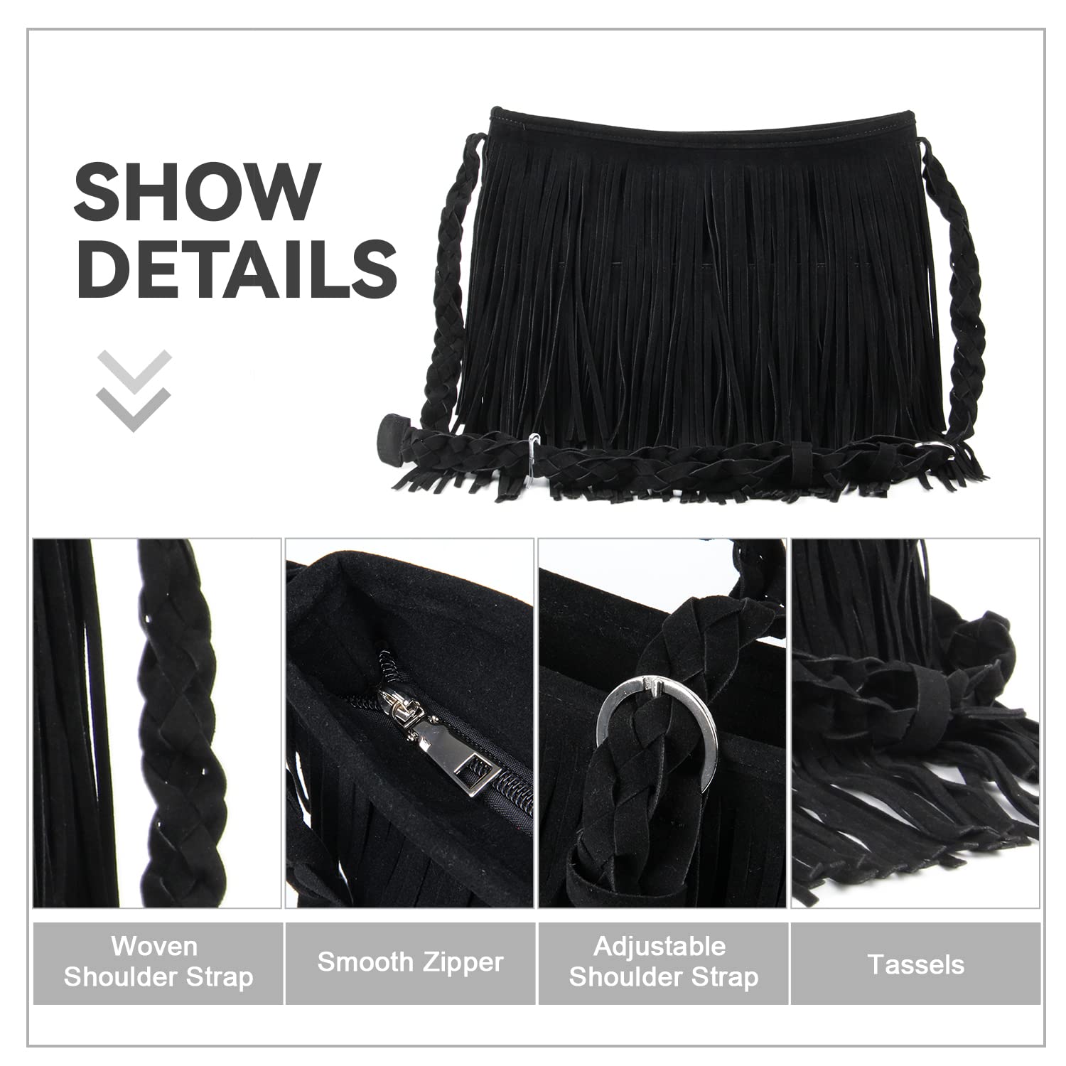 Faux Suede Fringe Crossbody Bag for Women - Western Hippie Shoulder Purse with Adjustable Strap, Boho Messenger Sling Bag | Perfect for Music Festivals, Travel & Casual Outfits