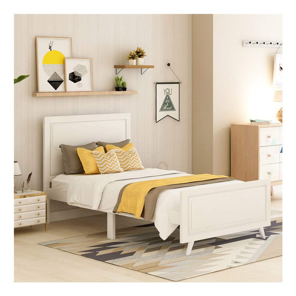 Solid Wood Twin Bed Frame with Headboard - Sturdy Wood Slat Support, No Box Spring Needed, White - Perfect for Kids' Rooms, Guest Beds & Small Spaces