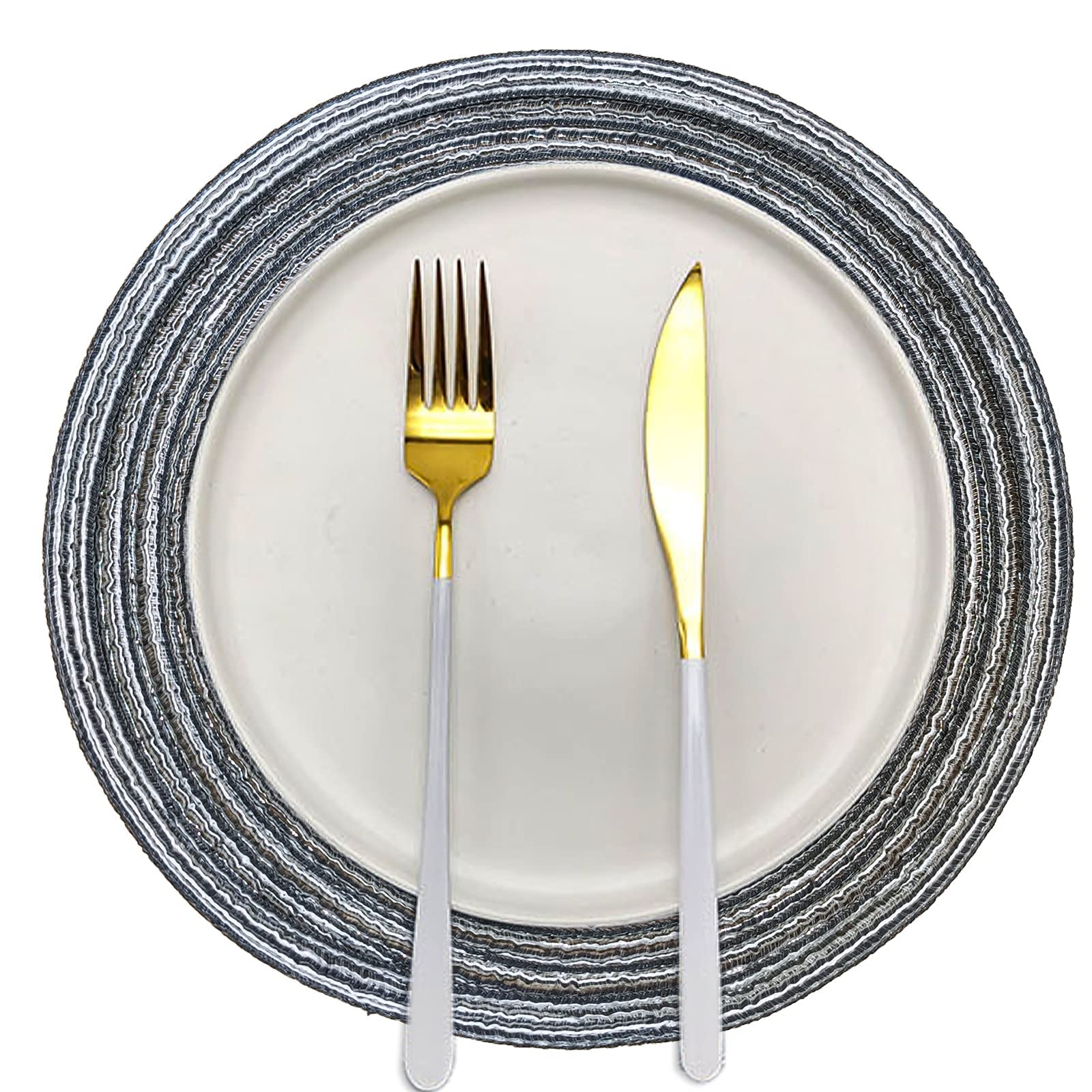 8-Pack Round Braided Heat-Resistant Placemats - 11.8 Inch Kitchen Table Mats in Black & Grey | Perfect for Dining, Parties & Home Decor