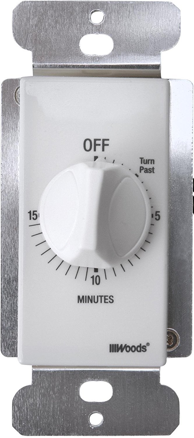 Woods 59711 15-Minute Spring Wound In-Wall Timer - White | Countdown Timer for Lights, Fans & Appliances | Perfect for Bathroom, Kitchen & Home Automation
