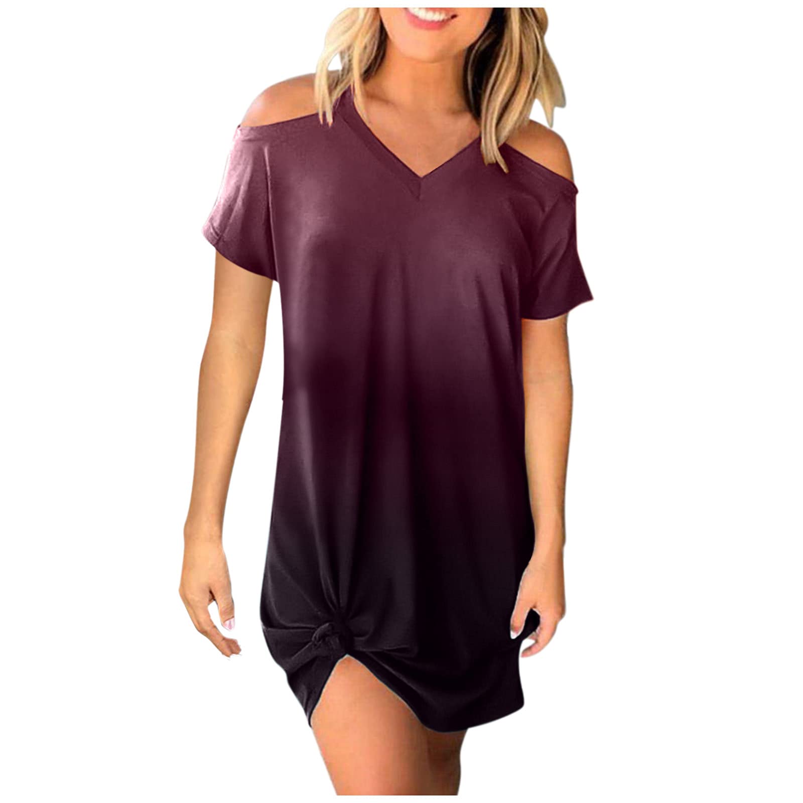 Gradient Strapless Mini Dress for Women - V-Neck Cold Shoulder Summer Dress for Party, Date & Beach Vacation