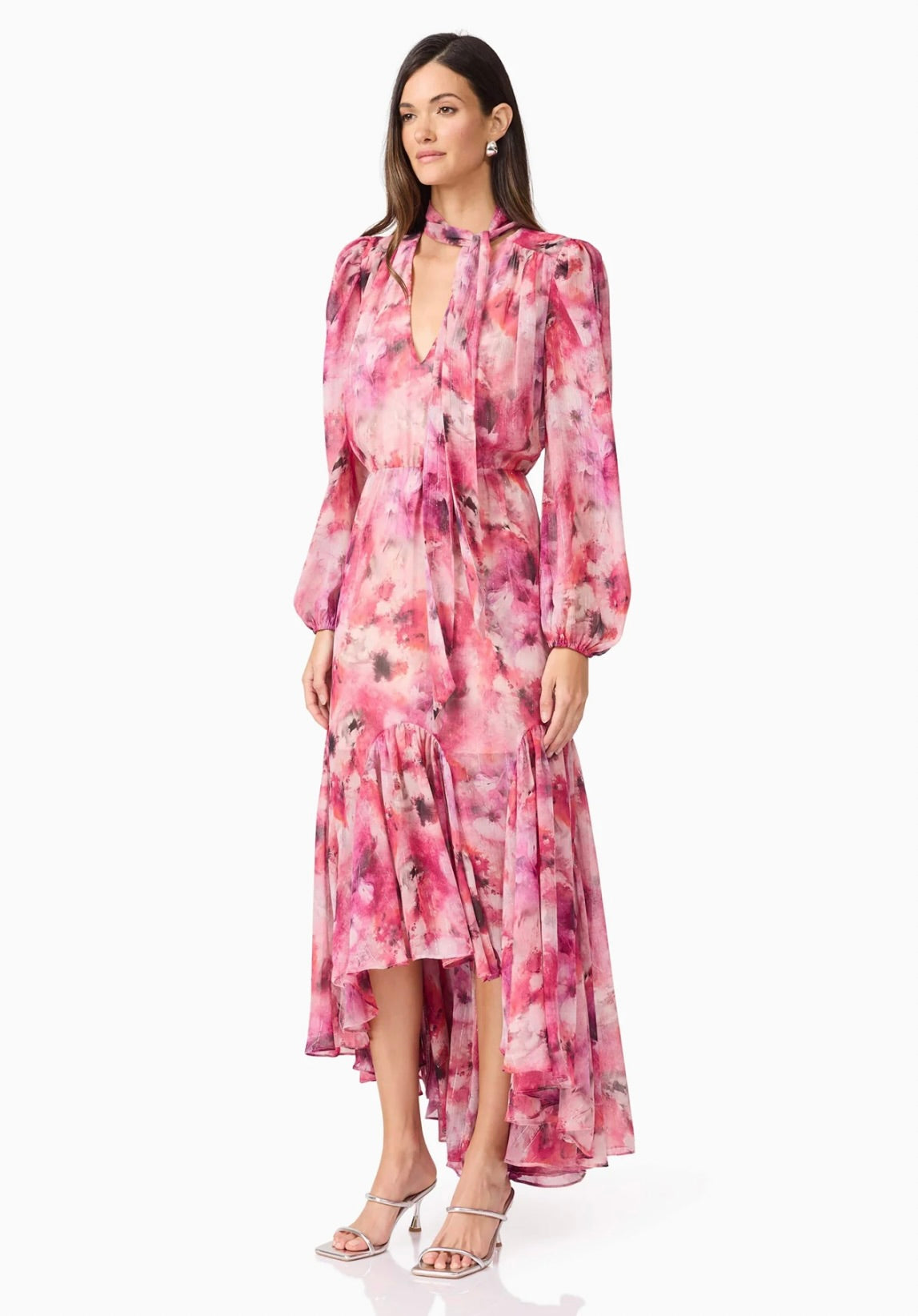 Evalina Women's Long Sleeve Maxi Dress - Soft Pink Flowy Elegant Formal Dress for Wedding Guest, Party, Evening Occasions