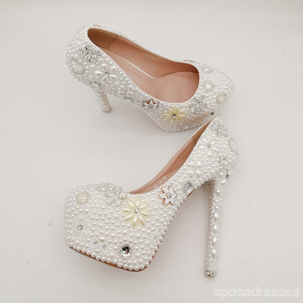 14CM Round Toe Viscose Low Top Retro Pearl Banquet Stiletto Heel Solid Color Women's Shoes - Perfect for Evening Parties, Weddings & Special Occasions