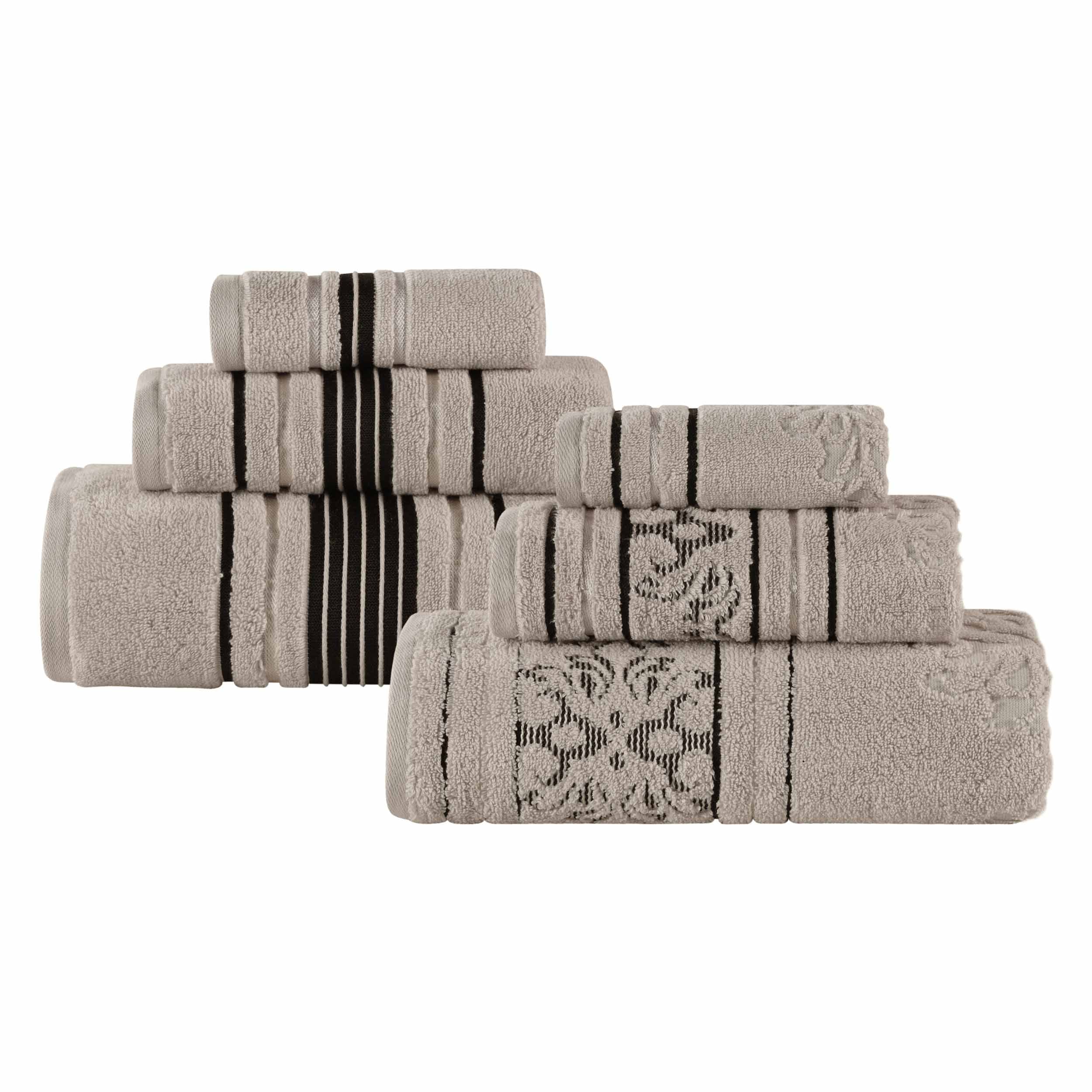 Premium 6-Piece Sadie Zero Twist Cotton Towel Set - Solid & Jacquard Floral Design | Ultra Soft & Absorbent Bath Towels for Spa, Hotel & Luxury Home Use