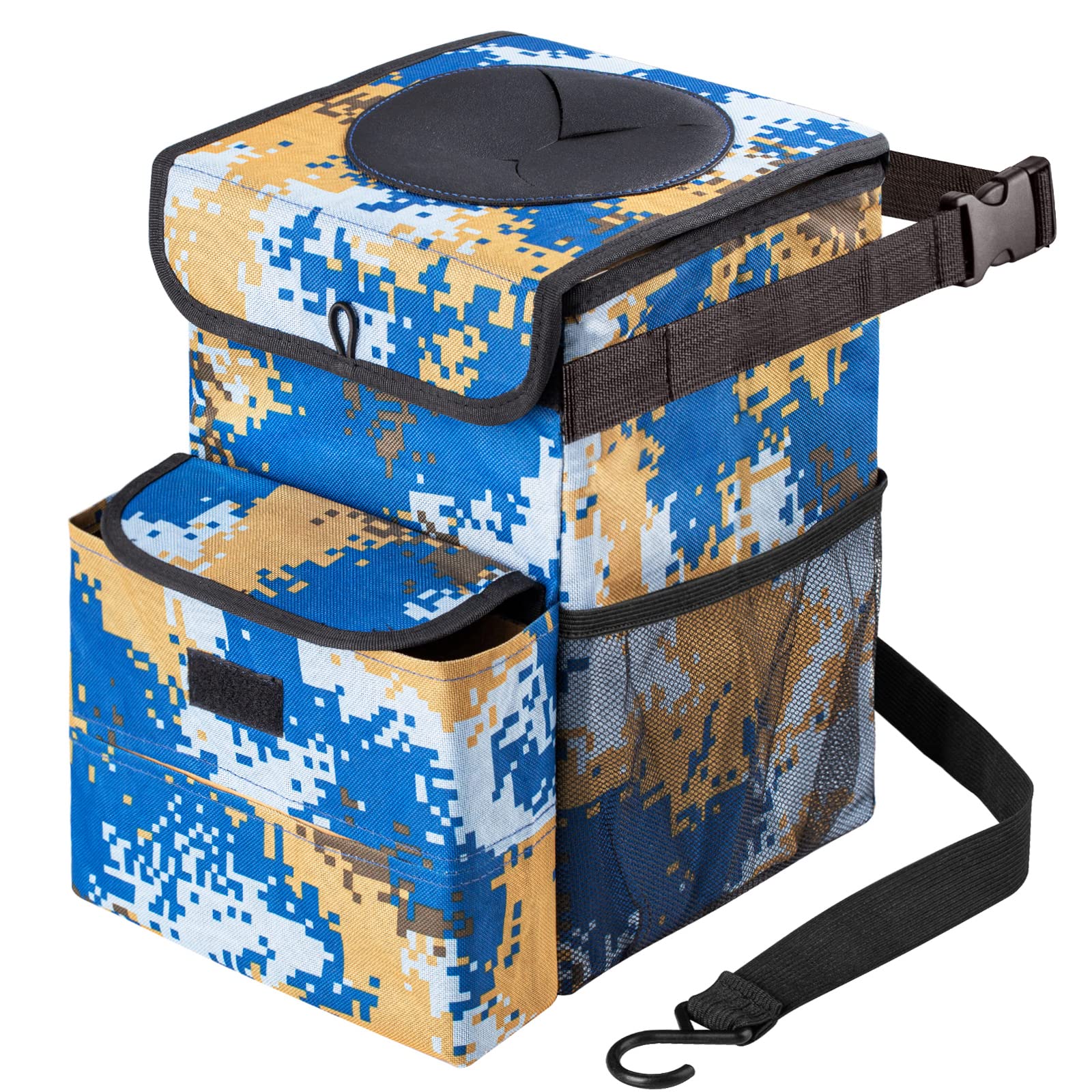 AUTODECO Waterproof Car Trash Can with Lid - 3 Gallon Vehicle Garbage Bin, Camouflage Blue - Perfect for Road Trips, Camping & Daily Commute
