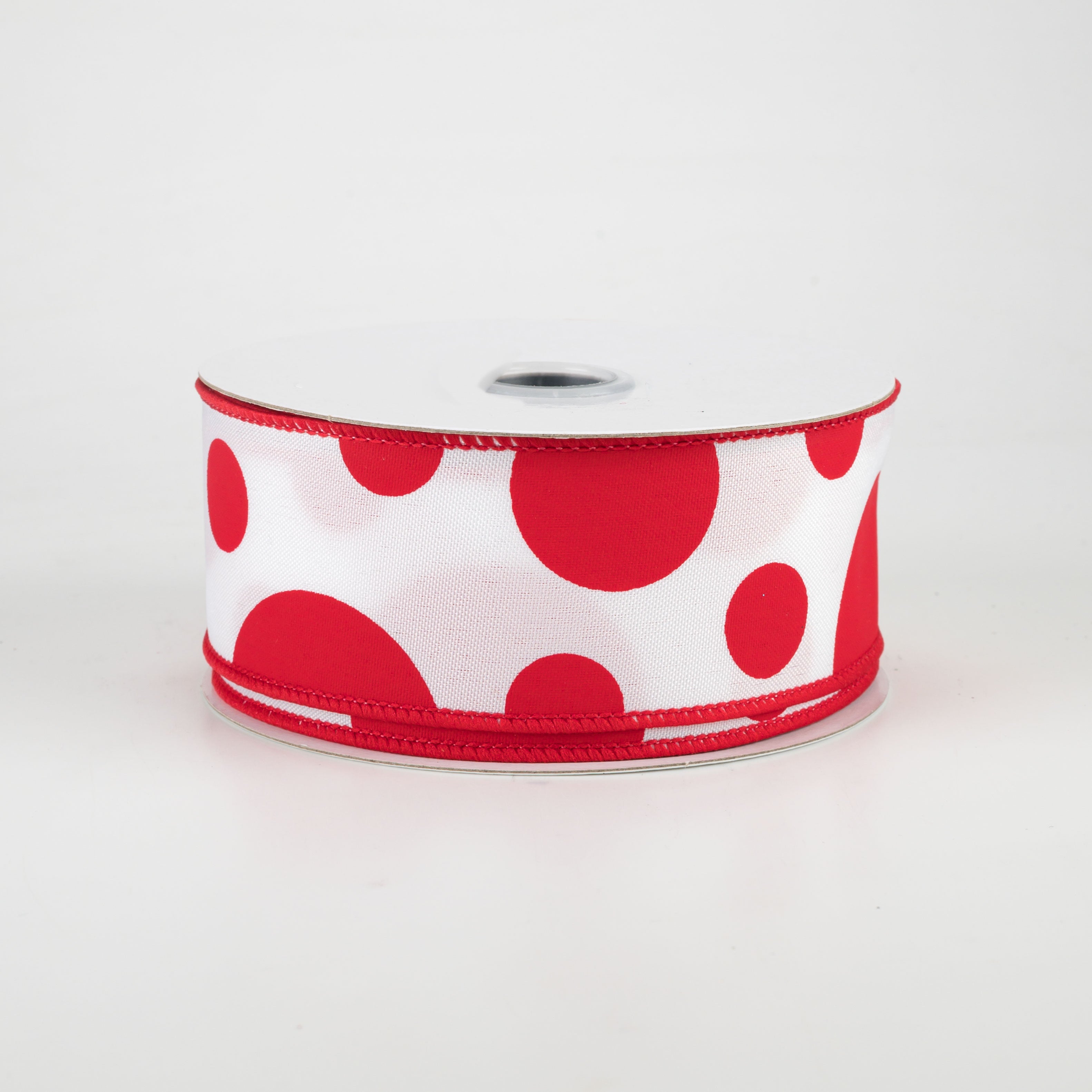 1.5 Inch Giant Three Size Polka Dot Ribbon - White & Red Ribbon Roll (10 Yards) for Gift Wrapping, DIY Crafts, Wedding Decorations and Party Favors