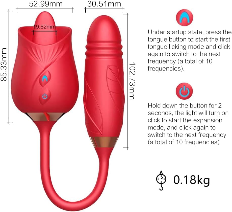 3 in 1 Rose Toy for Adults - Tongue Licking, Thrusting & Vibrating Pleasure Device with Easy Operation, Red (YO3+6) - Perfect for Couples Play, Solo Use & Sensual Massage