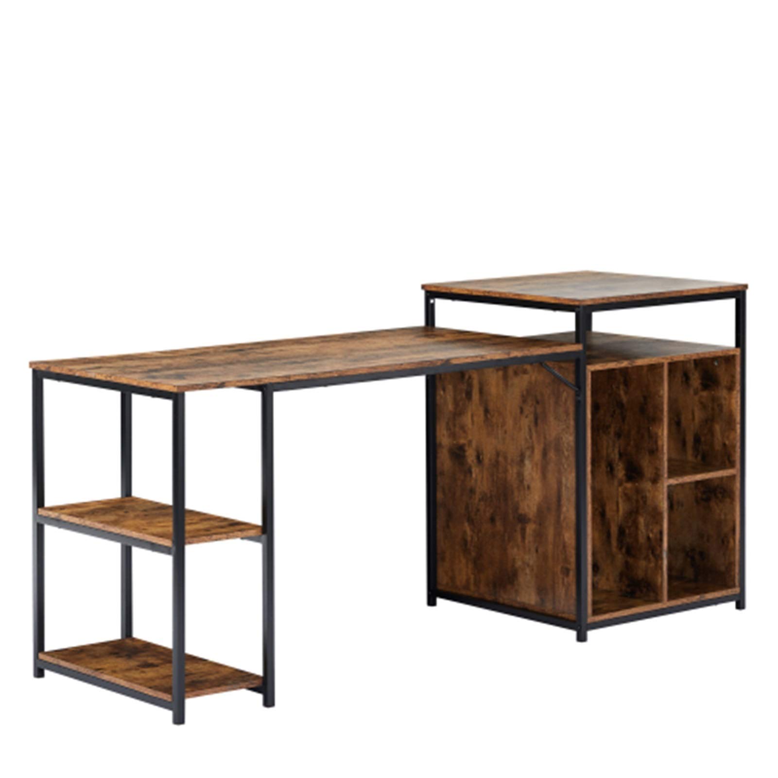LQIAN Home Office Computer Desk with Shelves, Storage Shelf, CPU Space & Printer Stand - Compact Writing PC Table for Small Spaces (Brown) - Perfect for Study, Work & Gaming Setup