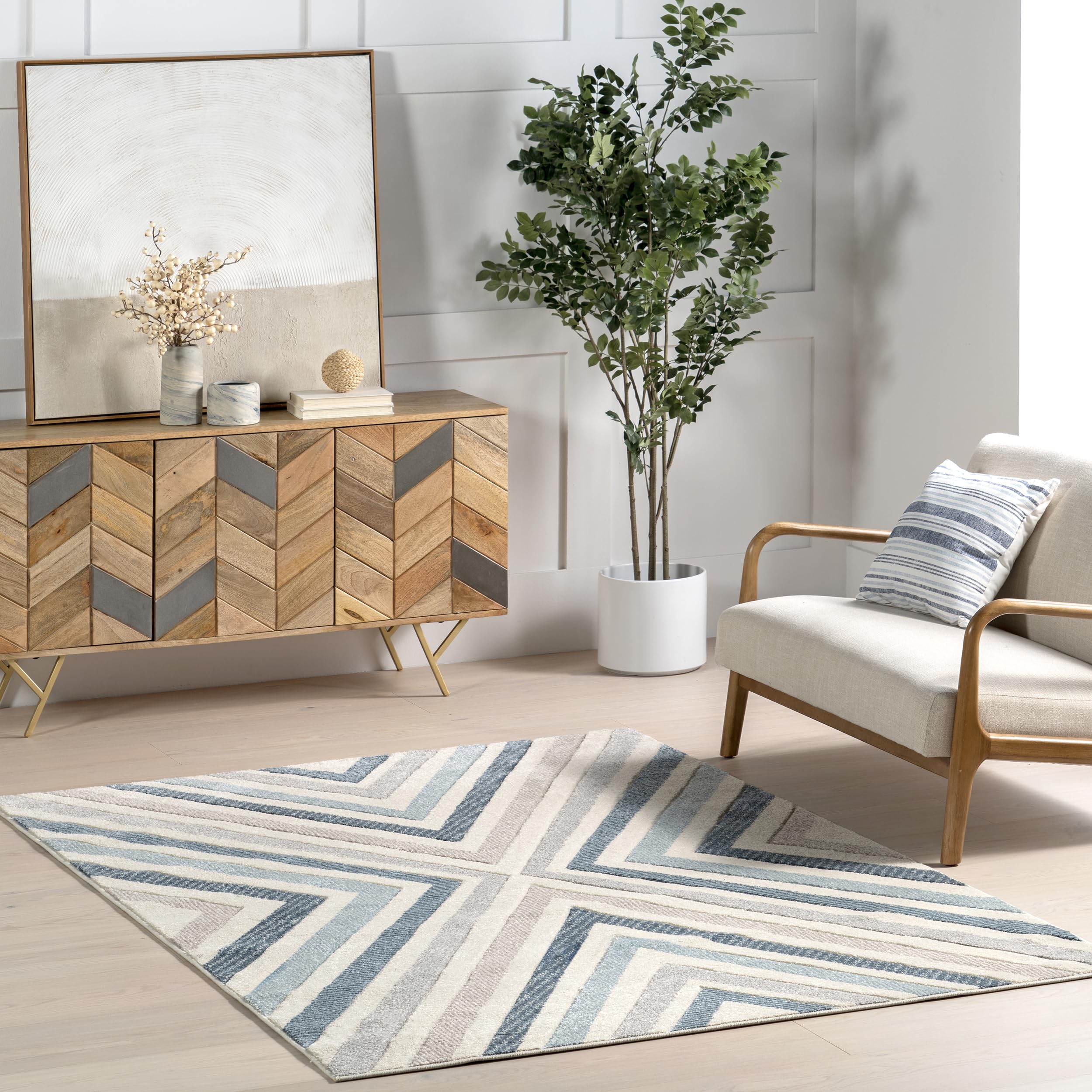 nuLOOM Neveah Chevron 7x9 Area Rug - Blue Modern Geometric Pattern for Living Room, Bedroom, Dining Room & Kitchen | Soft & Durable Home Decor for High Traffic Areas