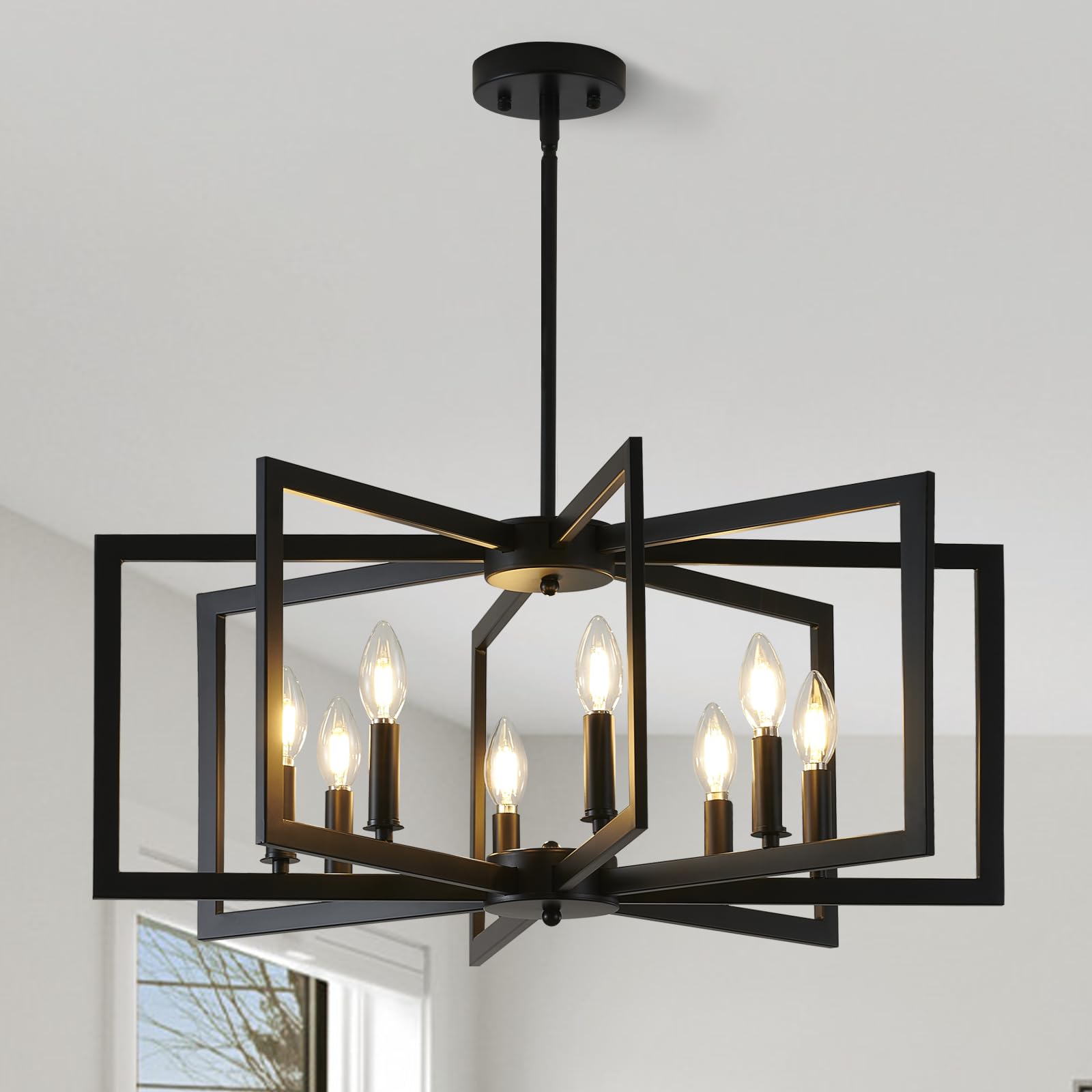 Modern Black 8-Light Chandelier - Industrial Metal Farmhouse Lighting Fixture for Dining Room, Kitchen, Entryway & Living Room | E12 Bulbs Not Included | Perfect for Rustic Home Decor & Open Concept Spaces