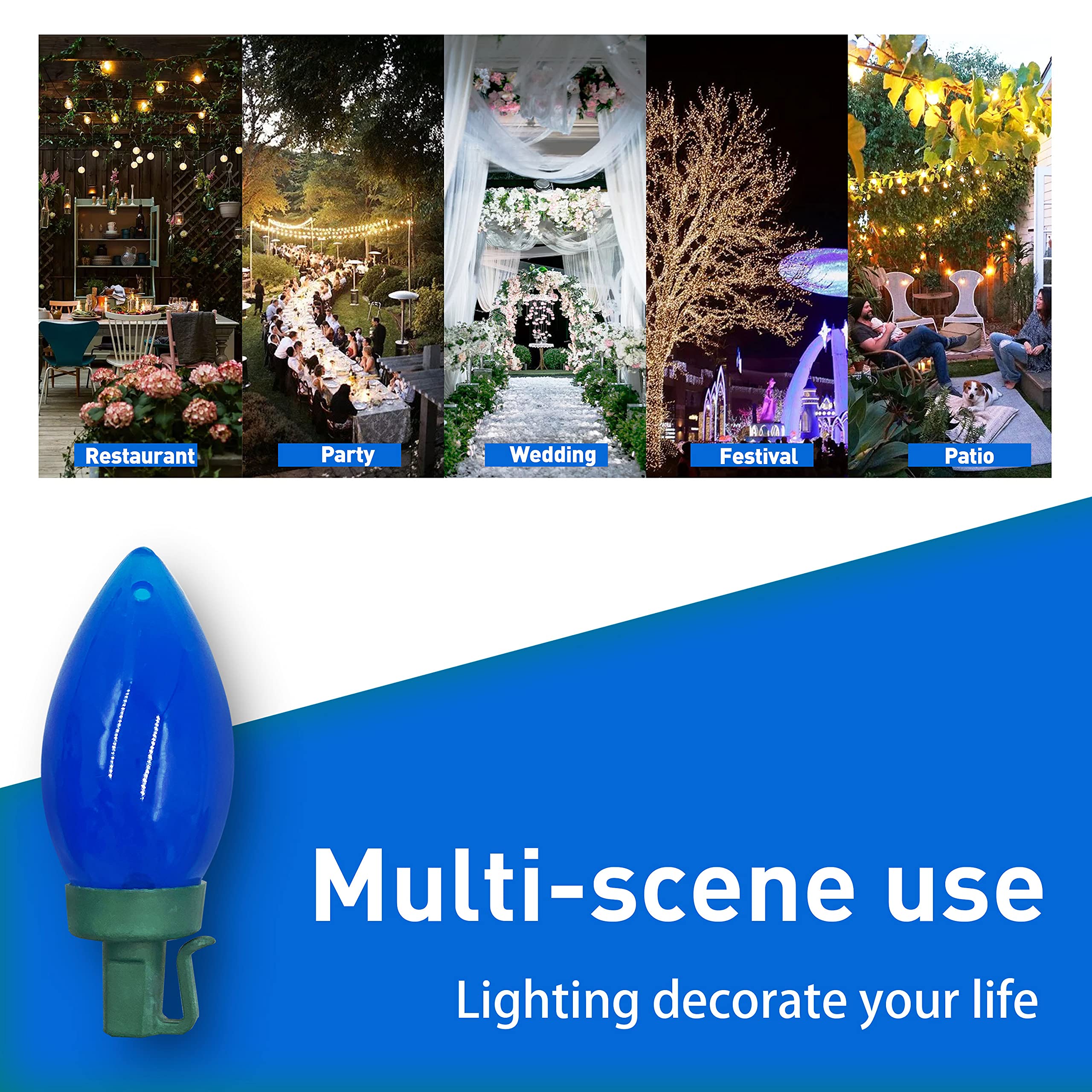 C9 Christmas Lights Outdoor - 50 LED Blue Strawberry Waterproof String Lights for Xmas Tree & Indoor Decorations - 34.5ft Plug-in Holiday Lights for Home, Festive Courtyard, Patio & Garden (Blue) | Perfect for Holiday Parties, Winter Weddings & Cozy Seasonal Ambiance