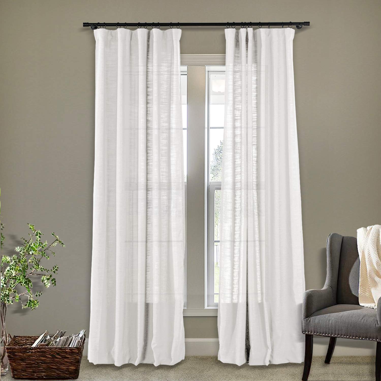 Frelement Extra Wide Thermal Insulated Linen Curtains - 4-in-1 Header Blackout Drapes for Bedroom & Living Room (Beige White, 120