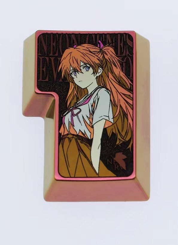 Asuka Langley Soryu EVA Titanium Alloy 7-Shaped Keycap - Perfect for Mechanical Keyboard Enthusiasts & Anime Fans (Titanium Color)