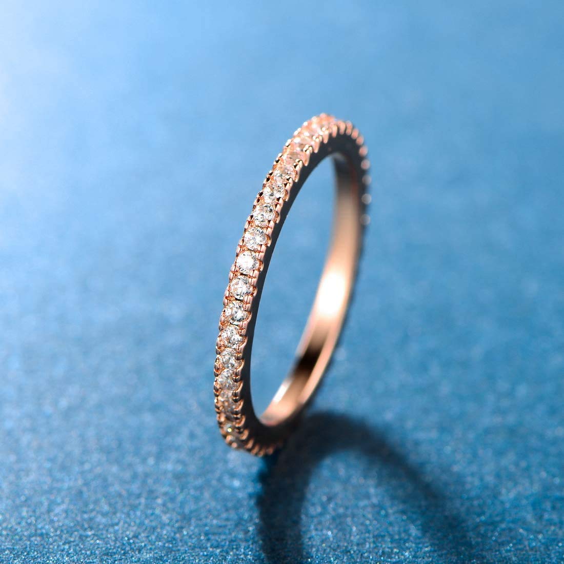 VOLUKA Eternity Stacking Rings for Women & Men - 18K Rose Gold Plated Cubic Zirconia Thin Band Rings - Perfect for Layering, Stacking & Everyday Wear