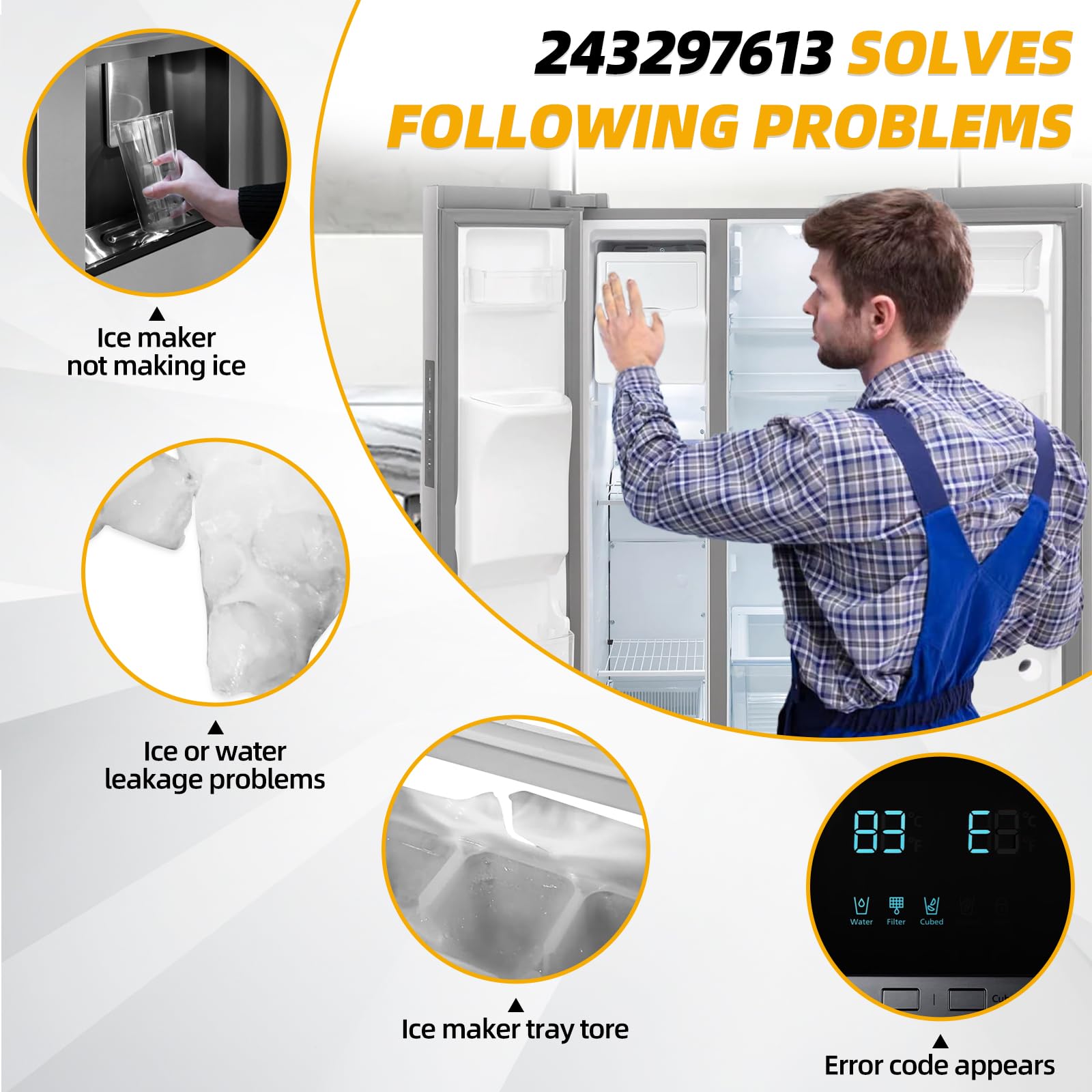 Upgraded 243297609 & 243297613 Refrigerator Ice Maker Replacement - Compatible with Frigidaire & Electrolux Ice Makers (Replaces 243297606, 6-Pin) - Perfect for Home Kitchen Appliance Repair and Maintenance