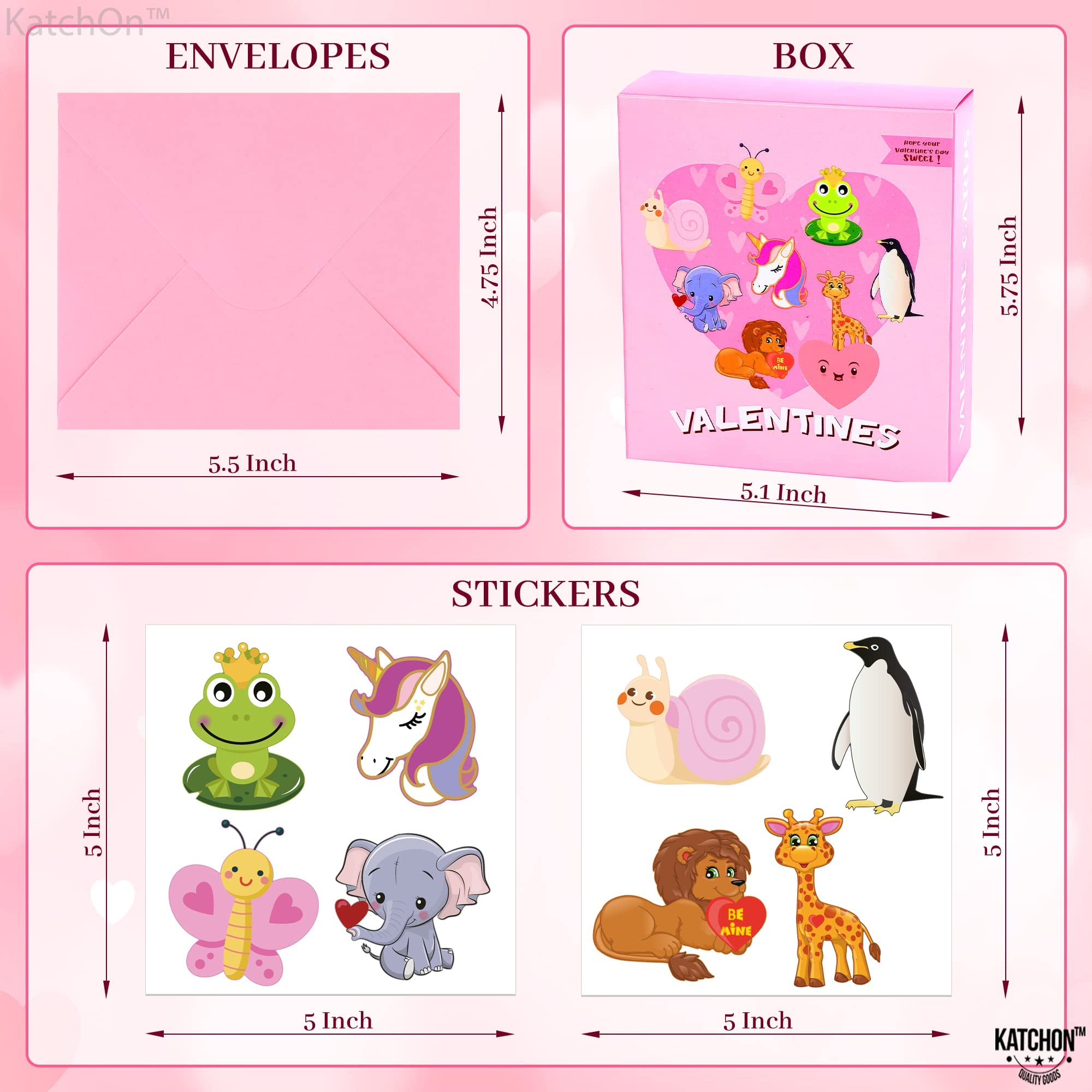 KatchOn Valentine's Day Cards for Kids - Pack of 96 with Stickers & Envelopes (32 Each) | Cute Classroom Exchange Cards for School | Perfect for Valentine's Day Parties & Classroom Activities