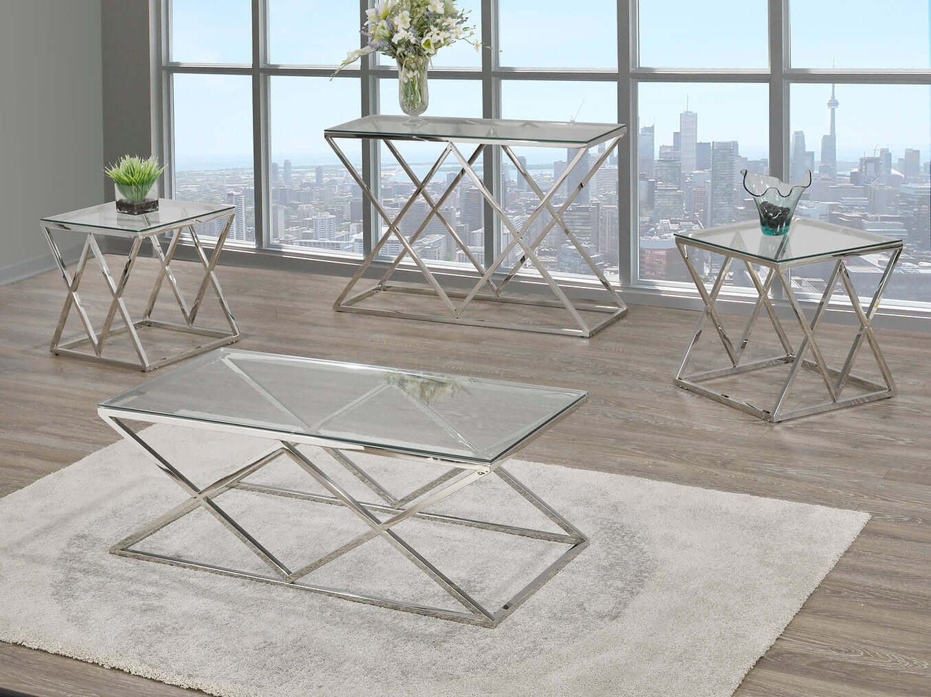 Premium 3-Piece Coffee Table Set with Tempered Glass Top & Chrome Legs - Modern Living Room Furniture for Small Spaces & Apartments
