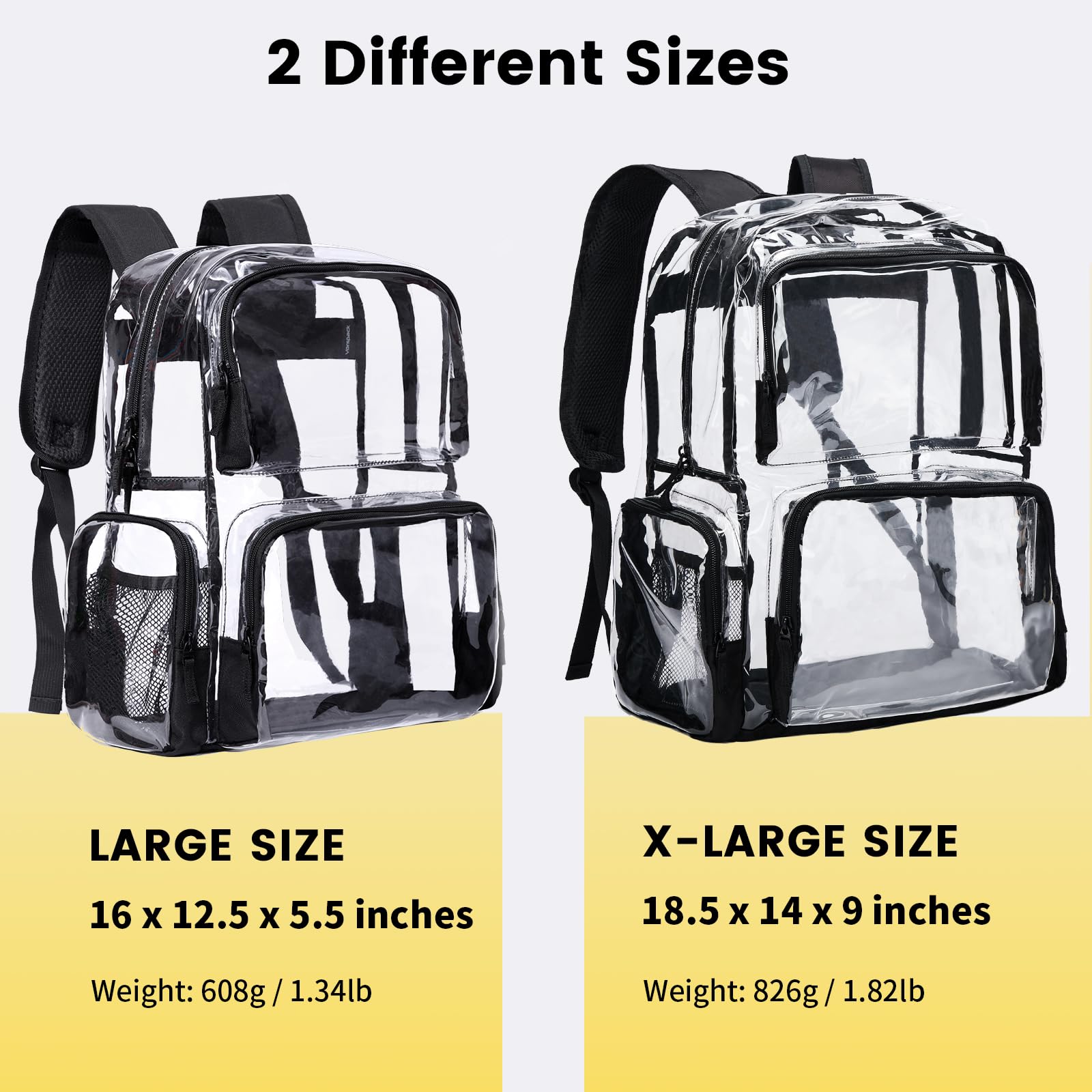 Vorspack Heavy Duty Clear Backpack - Extra Large Transparent School Backpack with Reinforced Bottom for College, Workplace & Security Checkpoints | Durable See-Through Bag for Travel, Concerts & Stadium Events (Black)
