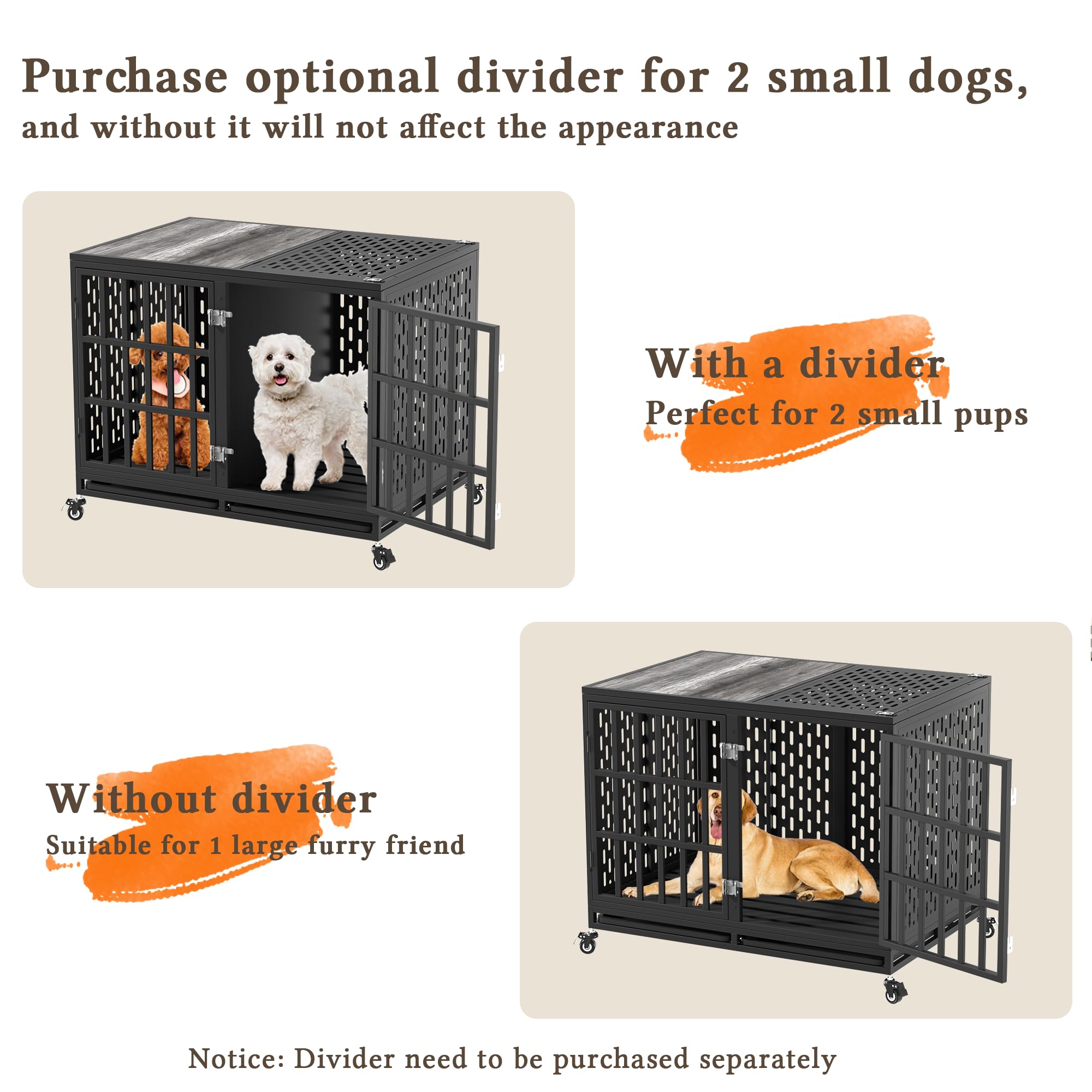 42 Inch Heavy Duty Dog Crate with Optional Divider - Large Indestructible Kennel for High Anxiety Dogs | Indoor Pet Cage for 2 Small Dogs | Perfect for Home, Travel & Vet Visits
