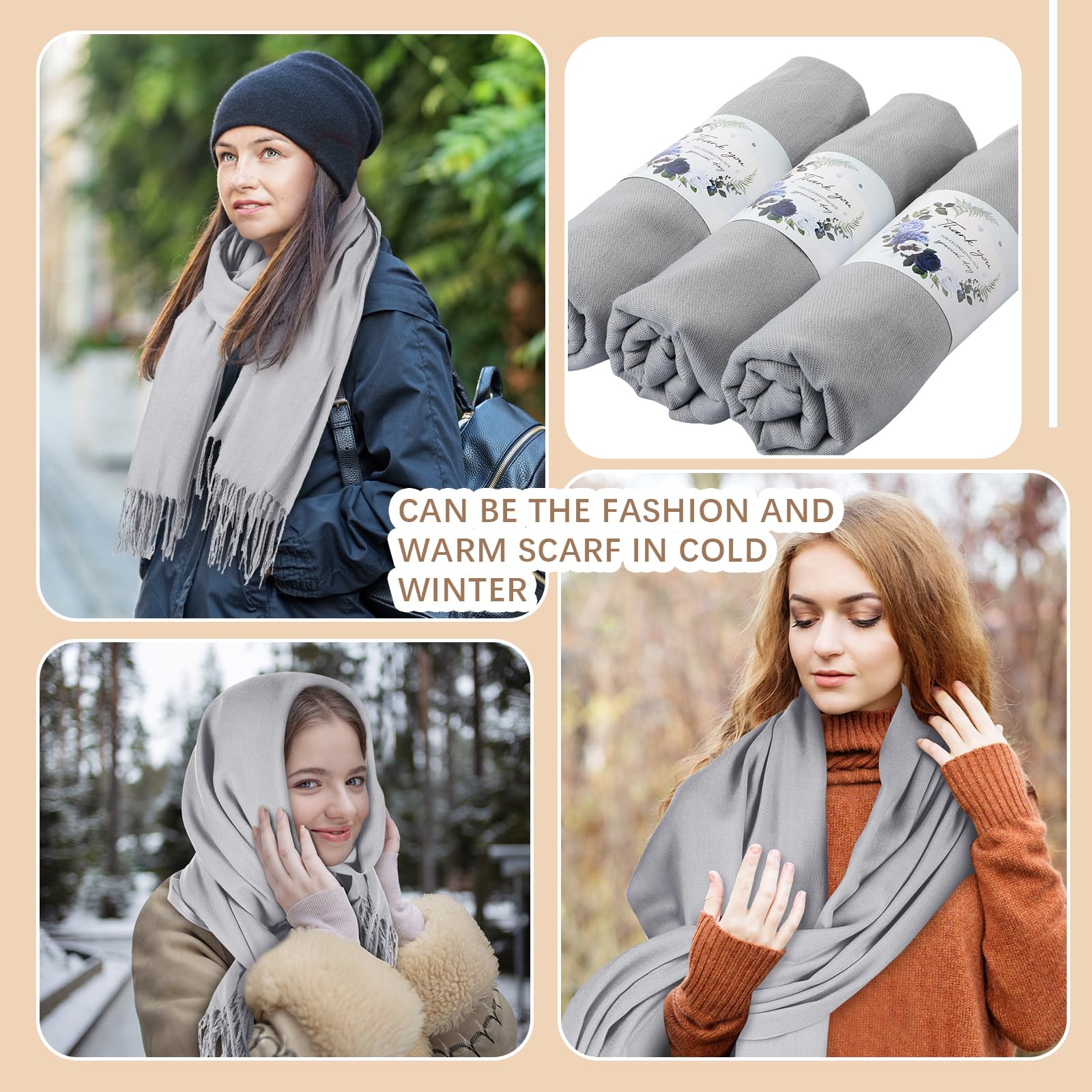 Xtinmee 50 Pack Premium Pashmina Shawls - Soft Cashmere Scarves for Wedding Guest Favors, Bridal Party, Baby Shower & Birthday Gifts - Elegant Wraps for Special Occasions & Everyday Wear