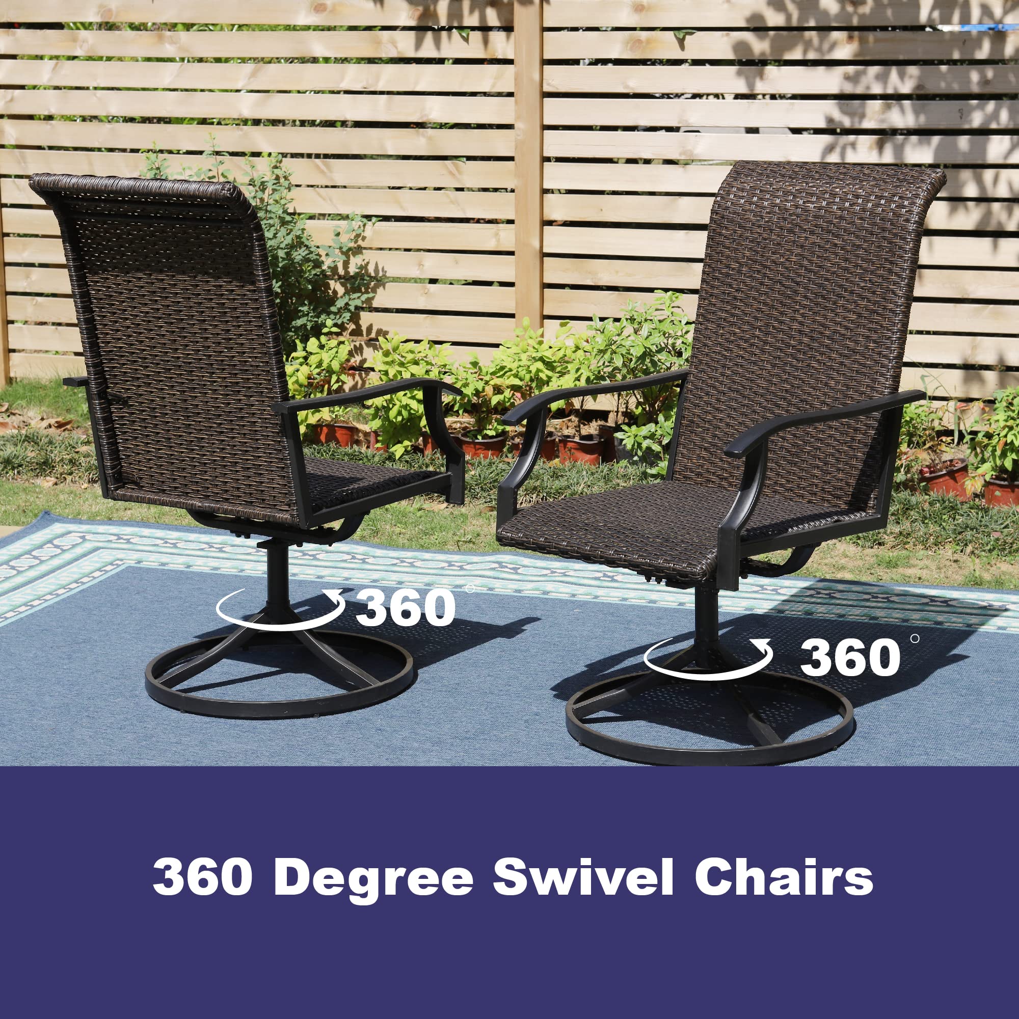5-Piece Outdoor Patio Dining Set with 4 Rattan Swivel Chairs & 37