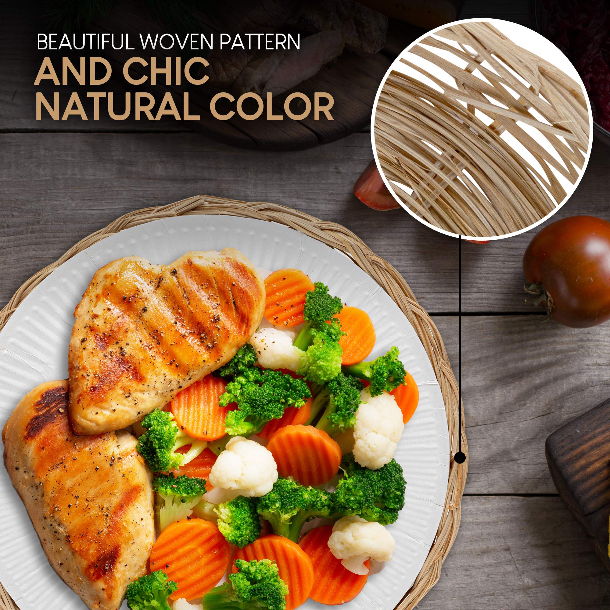 Stock Your Home 10-Inch Bamboo Paper Plate Holder (4 Pack) - Heavy Duty Wicker Reusable Natural Charger Plates for Dinner Parties, Weddings & Eco-Friendly Events