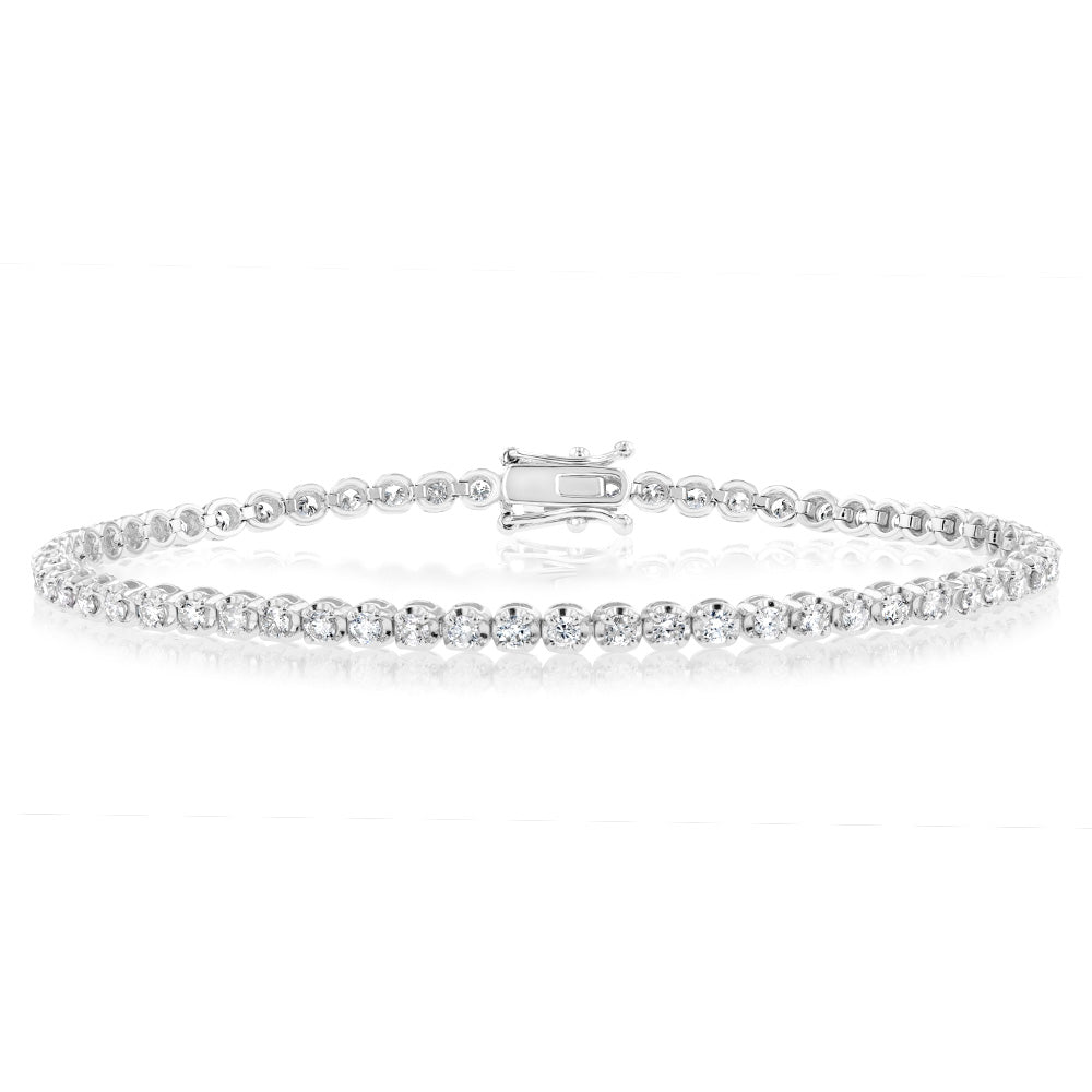 2 Carat Diamond Tennis Bracelet with 59 Brilliant Cut Stones in 9K White Gold - Elegant Jewelry Gift for Women, Perfect for Weddings, Anniversaries & Special Occasions