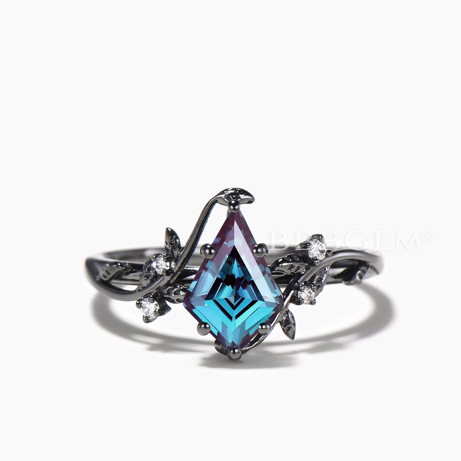 Color Changing Alexandrite & Ruby Twig Band Ring Set | Kite Cut Gemstone Bridal Enhancer | Perfect for Engagement, Wedding & Anniversary Gifts