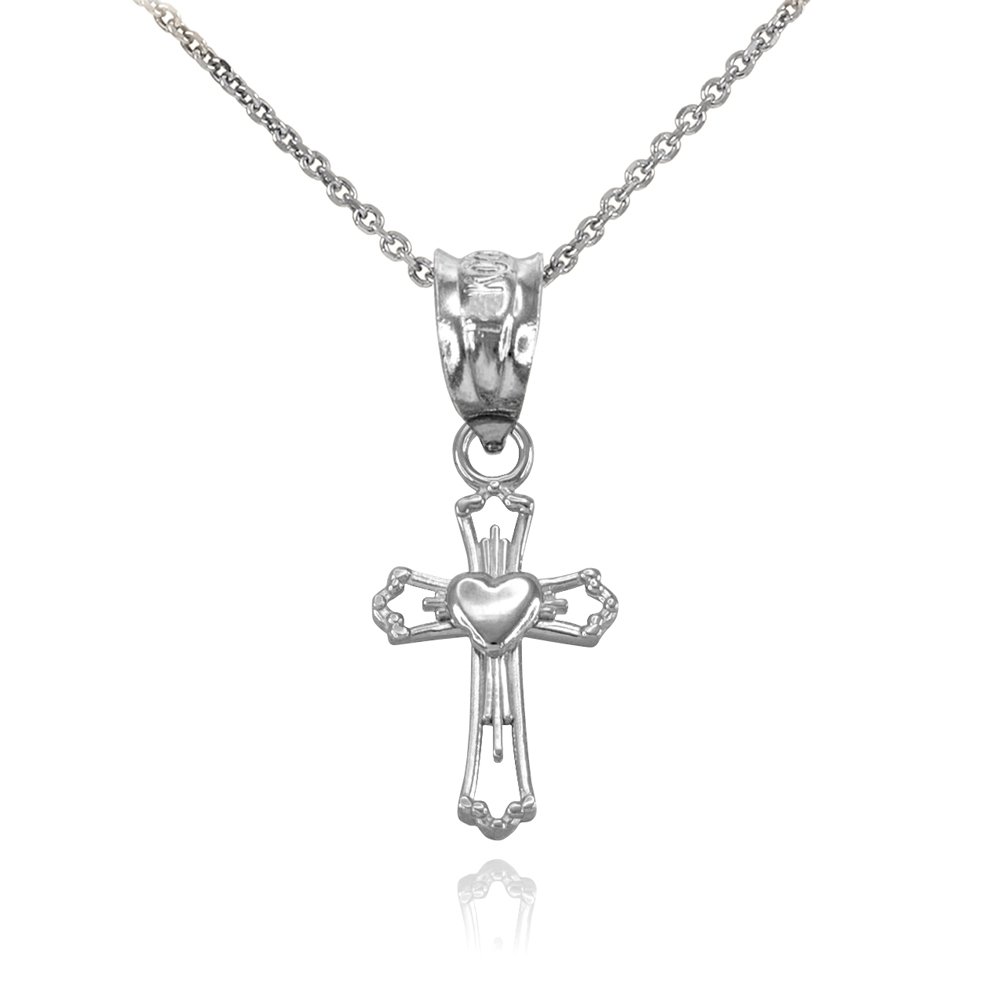 10k White Gold Heart Cross Pendant Necklace for Women - Elegant Religious Jewelry Gift for Baptism, Confirmation & Everyday Wear