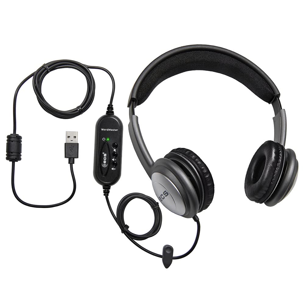 ECS WordSlinger USB Transcription Headset with Leatherette Cushions & Volume Control - Professional Medical Transcriber Headphones for Doctors, Transcriptionists & Office Work