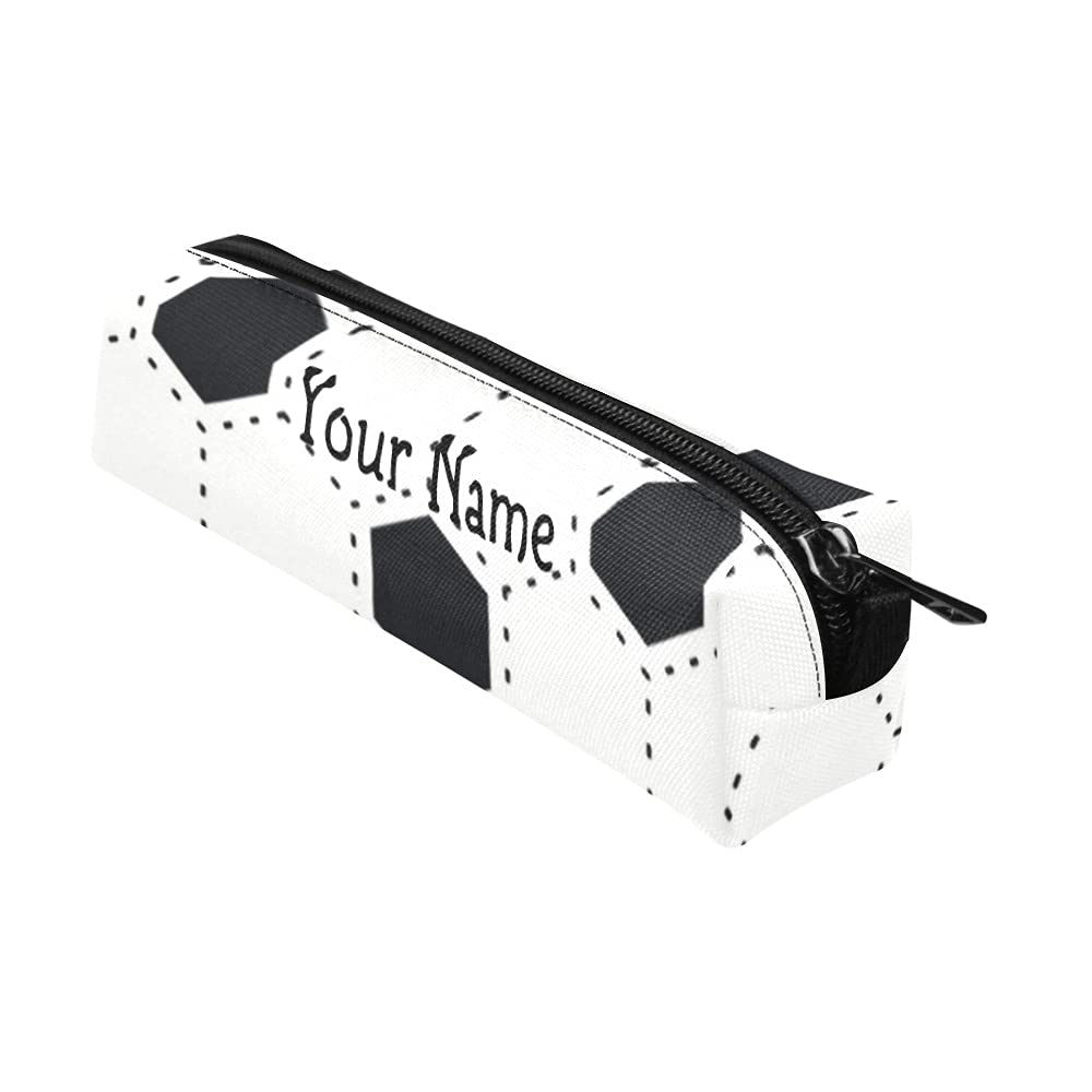 Custom White & Black Soccer Football Pencil Case - Zippered Pen Pouch for Students, Boys & Girls - Durable Stationery Bag for School, Office & Travel Essentials