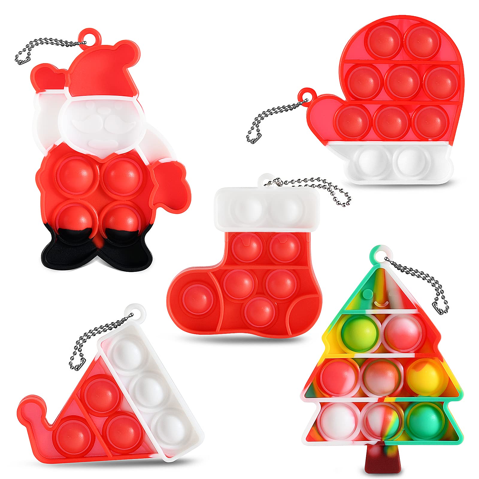 Kinmoku Christmas Pop Fidget Toys - Keychain Push Bubble Sensory Fidget Toy for Stress Relief, Silicone Squeeze Christmas Decorations (6-Pack) - Perfect for Stocking Stuffers, Party Favors & Holiday Gift Giving