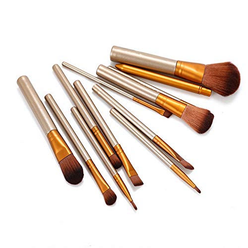 12Pcs Professional Makeup Brush Set - Eyeshadow, Blending, Foundation Brushes with Golden Handles for Flawless Makeup Application | Perfect for Daily Use, Travel & Professional Makeup Artists