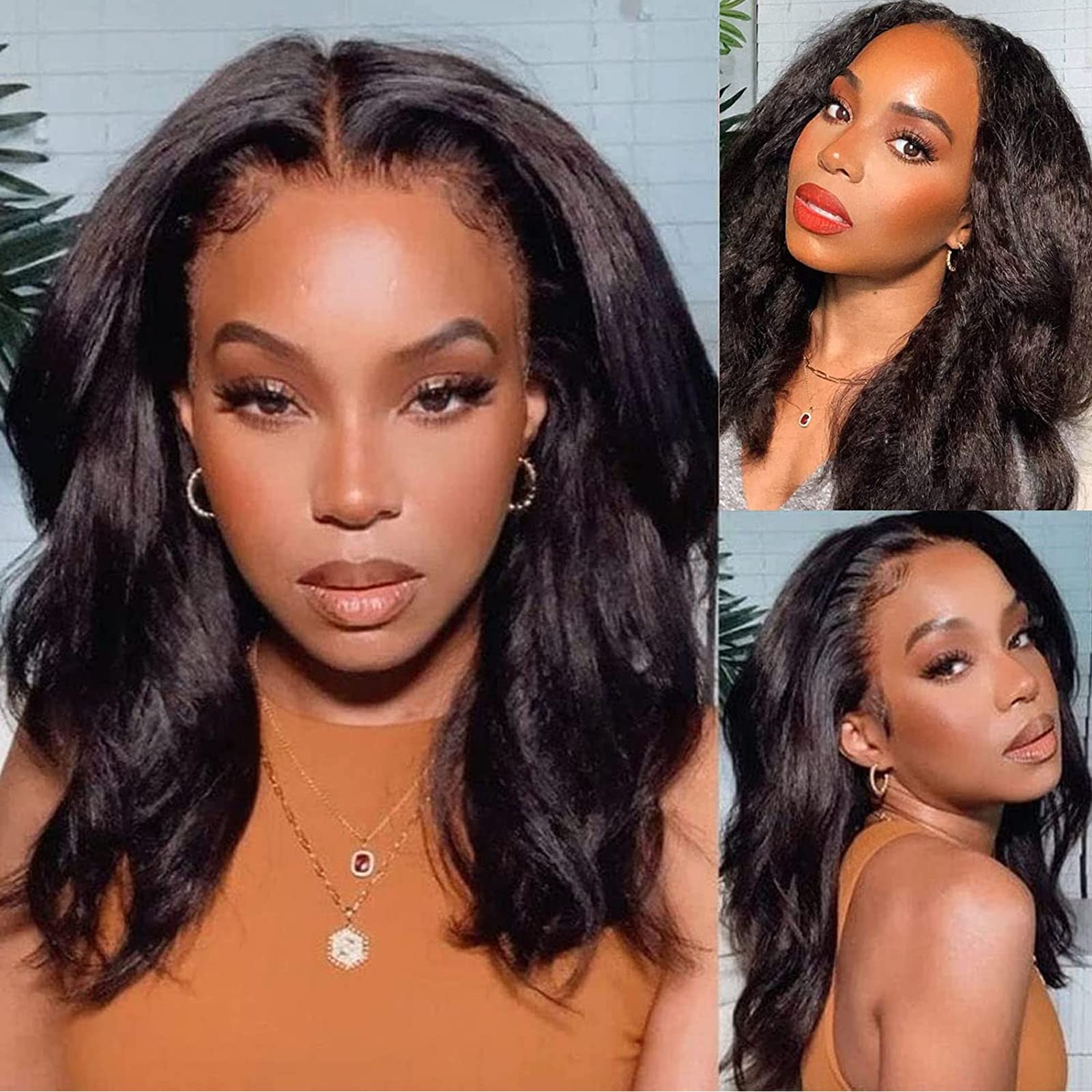Imeya 24 Inch Yaki Weave Lace Front Wig - 13x6 Glueless Straight Human Hair Wig for Black Women | Pre-Plucked with Baby Hair, 150% Density, Transparent Lace | Italian Yaki Texture | Perfect for Daily Wear, Special Occasions & Protective Styling