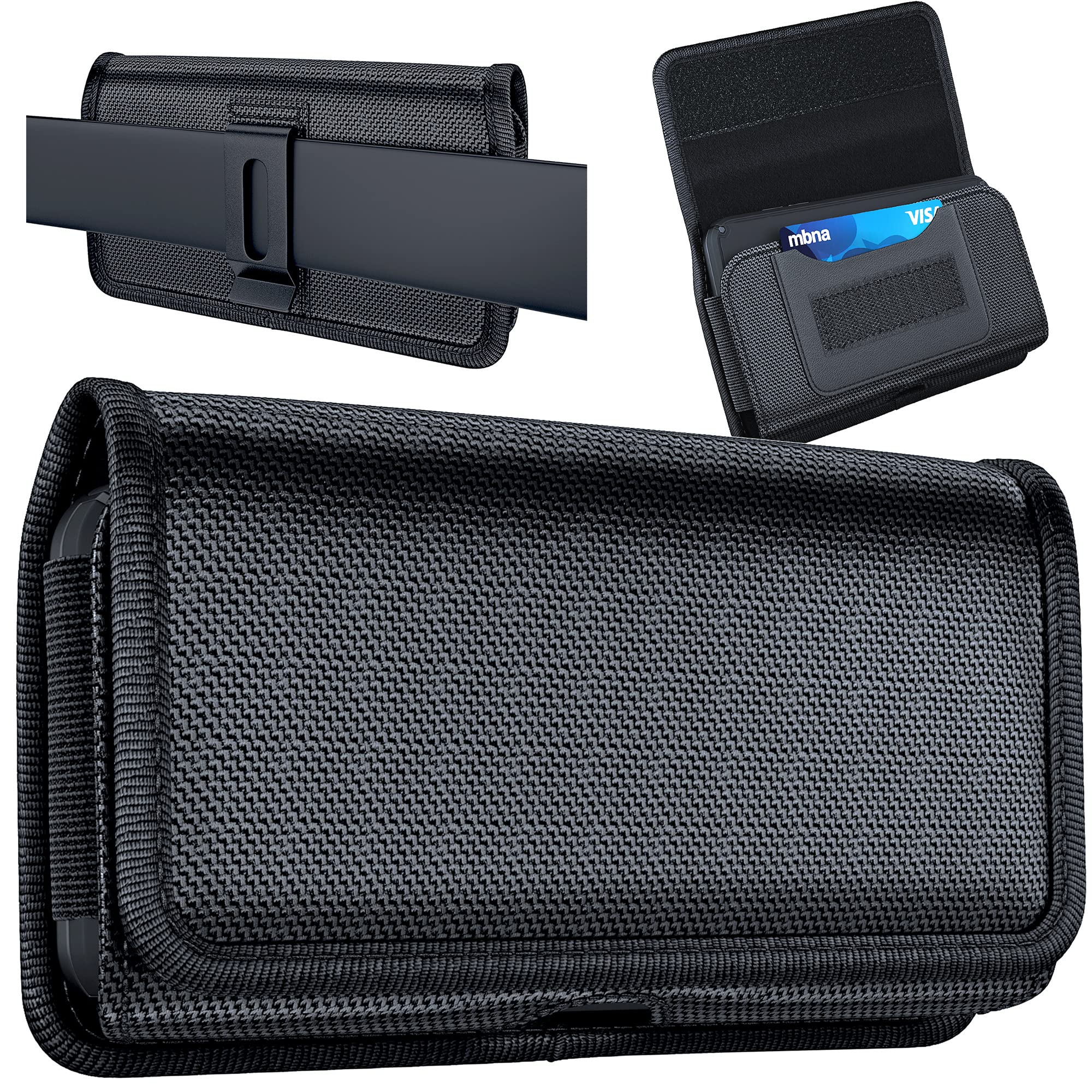 Durable Nylon Phone Holster for iPhone 15/14/13/12/11/XR & Samsung Galaxy S24/S23/S22 - Belt Clip Pouch with ID Card Slot (Compatible with Otterbox Commuter Case) | Perfect for Construction, Hiking, Running & Outdoor Activities
